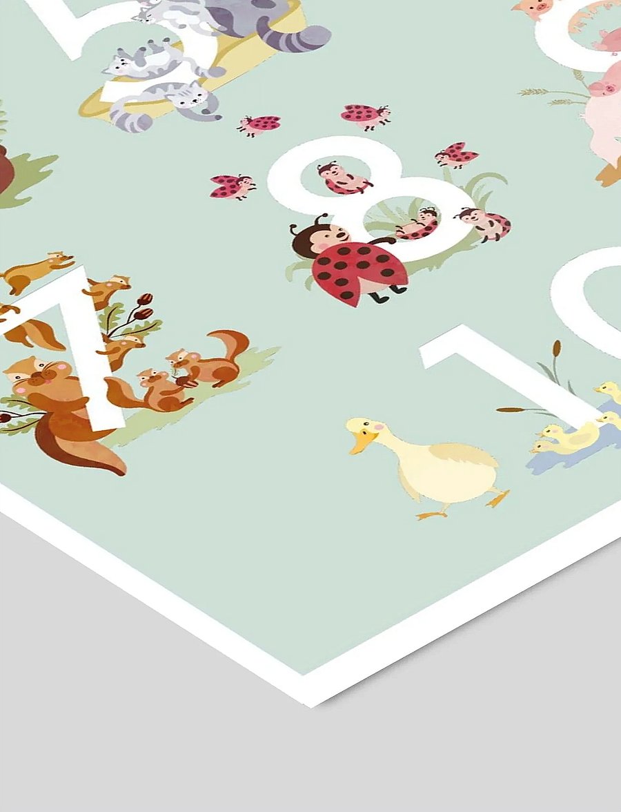 Poster & Frame - Tiny Tails - Talplakat - lysegrøn - numbrid - multicolor - 3