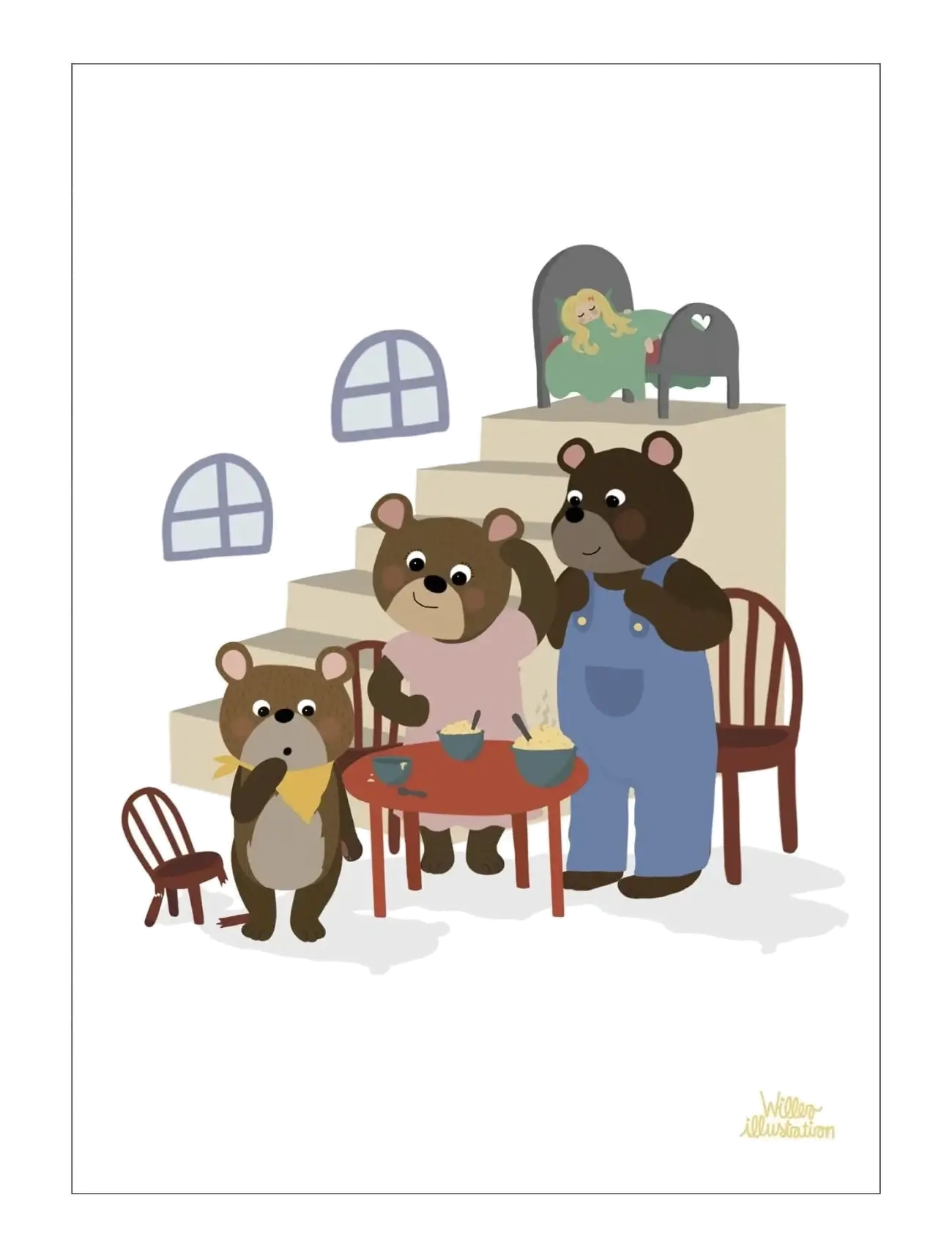 Poster & Frame Willero Illustration Guldlok Og De Tre Bjørne, A3, Posters Frames, Mehrfarbig/gemustert - Posters, Kinder