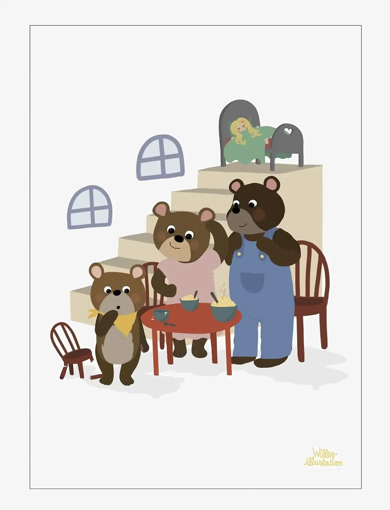 Poster & Frame - Willero Illustration - Guldlok Og De Tre Bjørne - animals - multicolor - 1