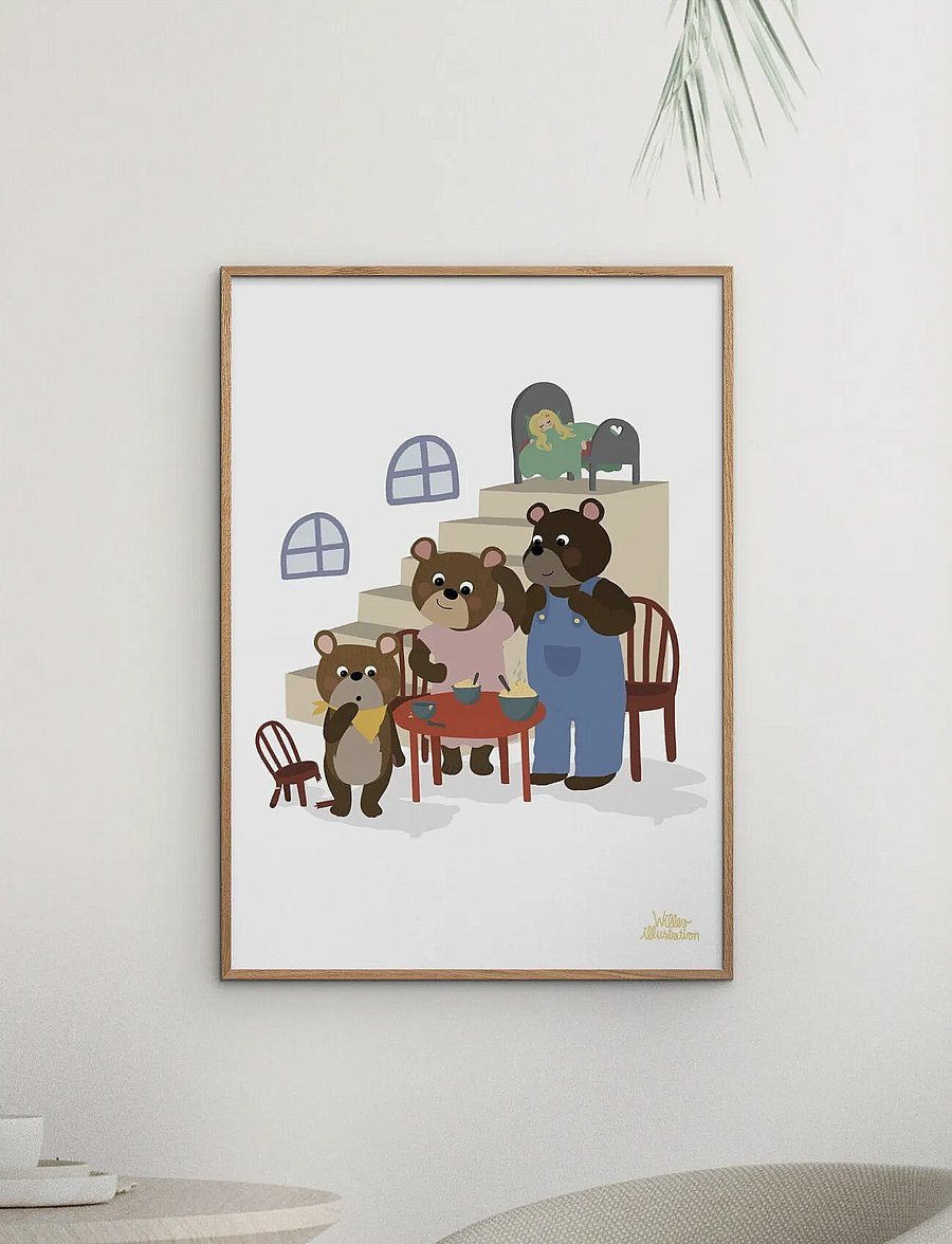 Poster & Frame - Willero Illustration - Guldlok Og De Tre Bjørne - loomad - multicolor - 0