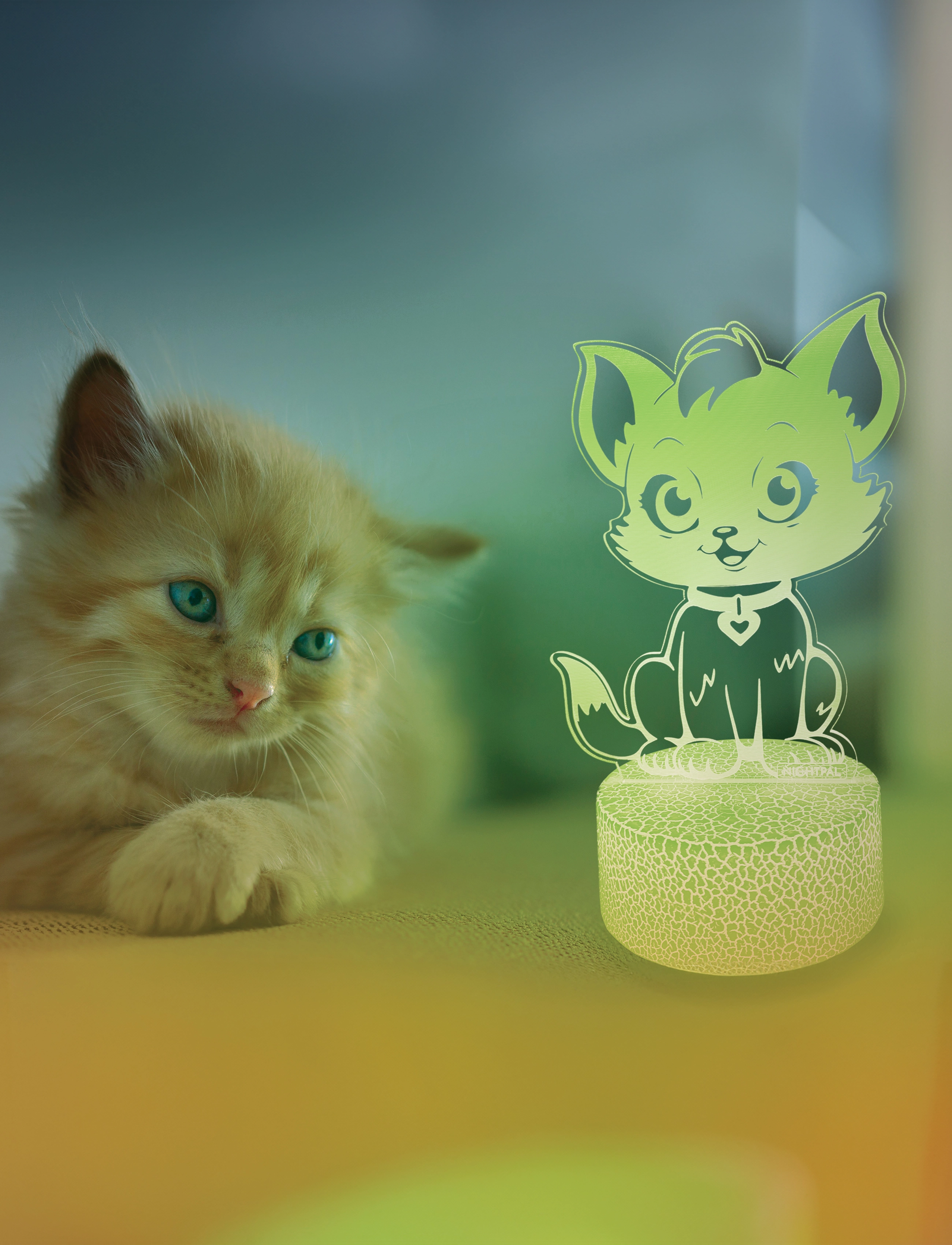 Powerpal Nightpal Kitty, H19.6 cm, Lighting, Mehrfarbig/gemustert - Night Lamps, Kinder