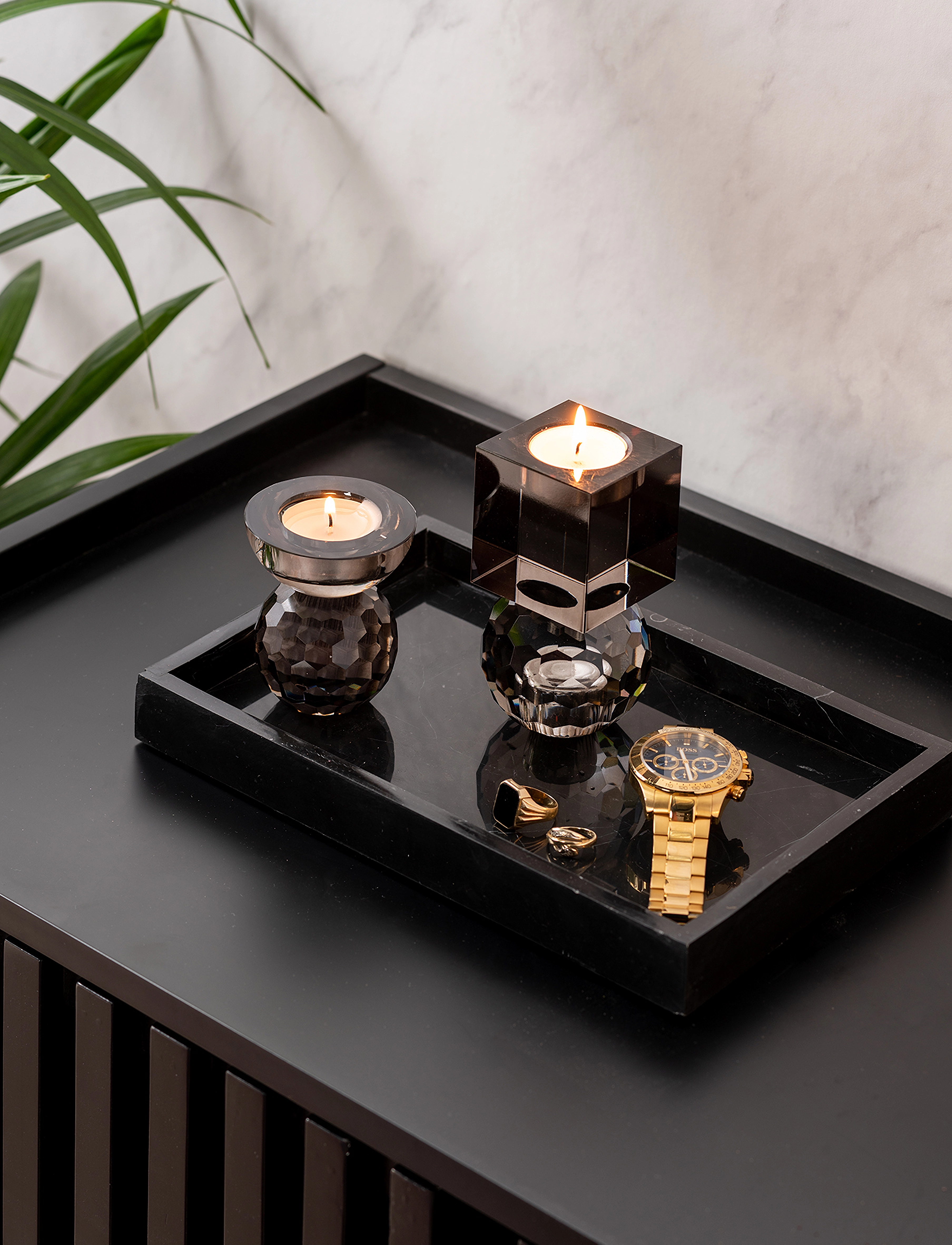 present time - Tray Marble large black - black - 2