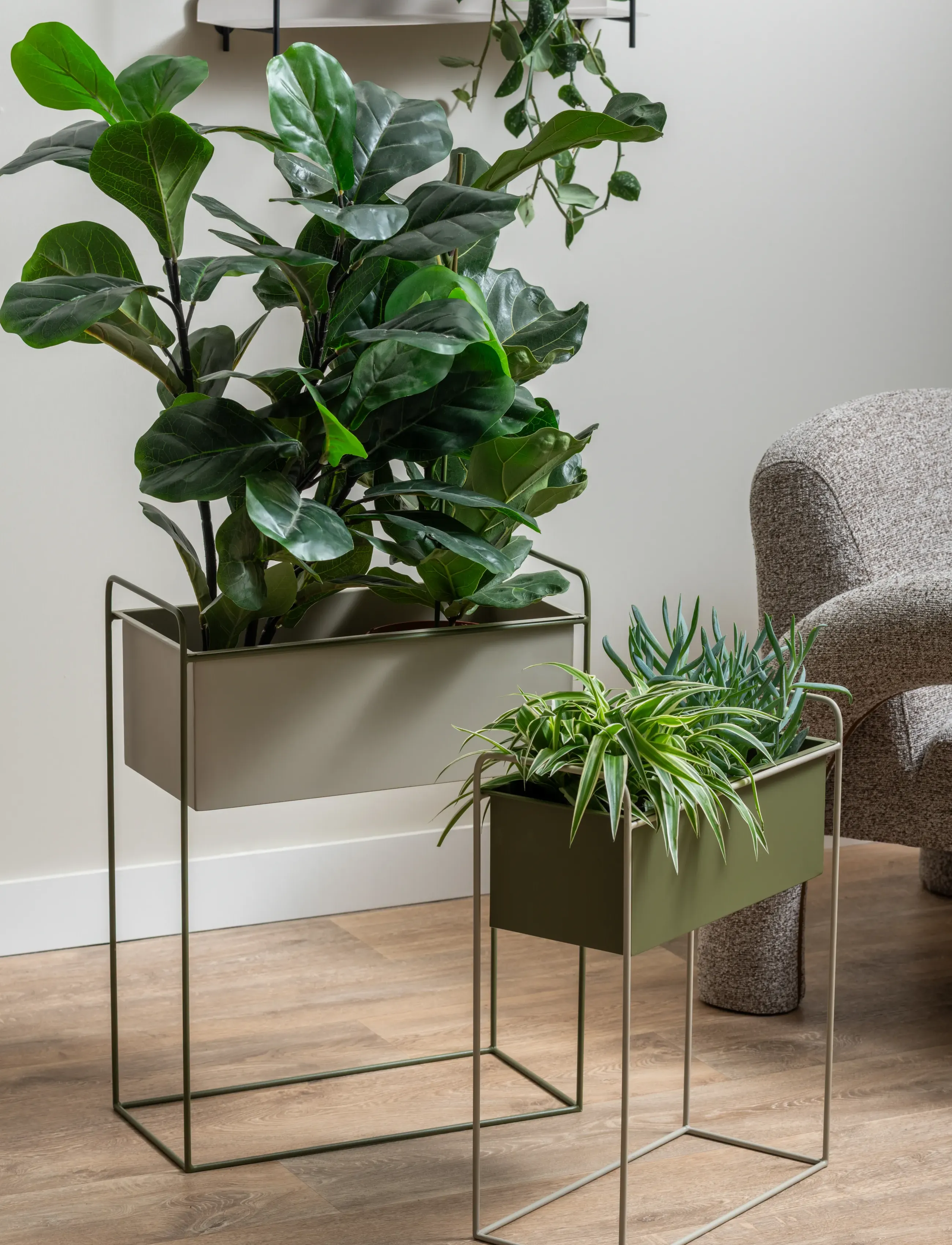 present time Plant Pot Set Reina Luxury Green W. Warm Grey, H 65 cm, Decoration, Khakigrün - Flower Pots, Homeware