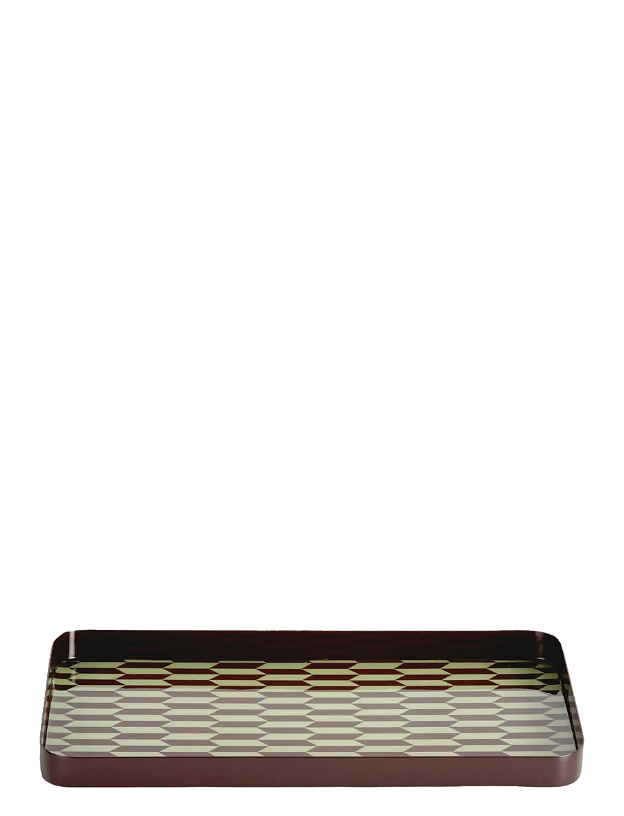 present time - Tray Salerno rectangle medium burgundy red w. soft blue - tabletts - chocolate brown w. soft green - 1