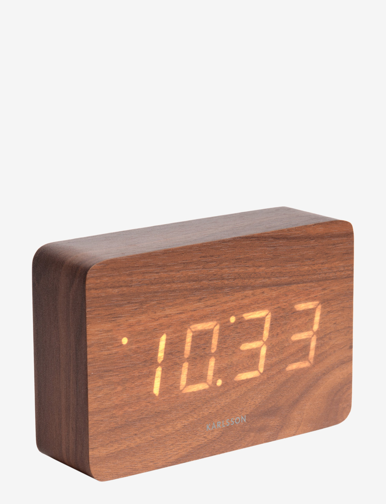 KARLSSON - Alarm clock Square black veneer, white LED - dark wood - 0