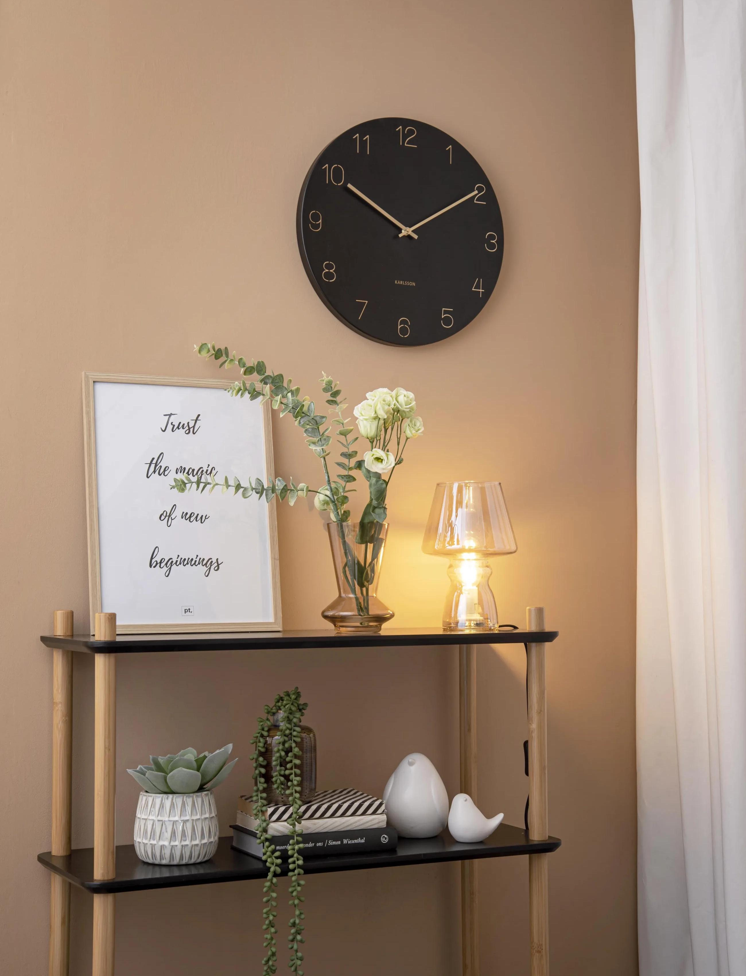 KARLSSON Wall Clock Charm Engraved Numbers Black, Ø40 cm, Watches, Schwarz - Clocks, Homeware