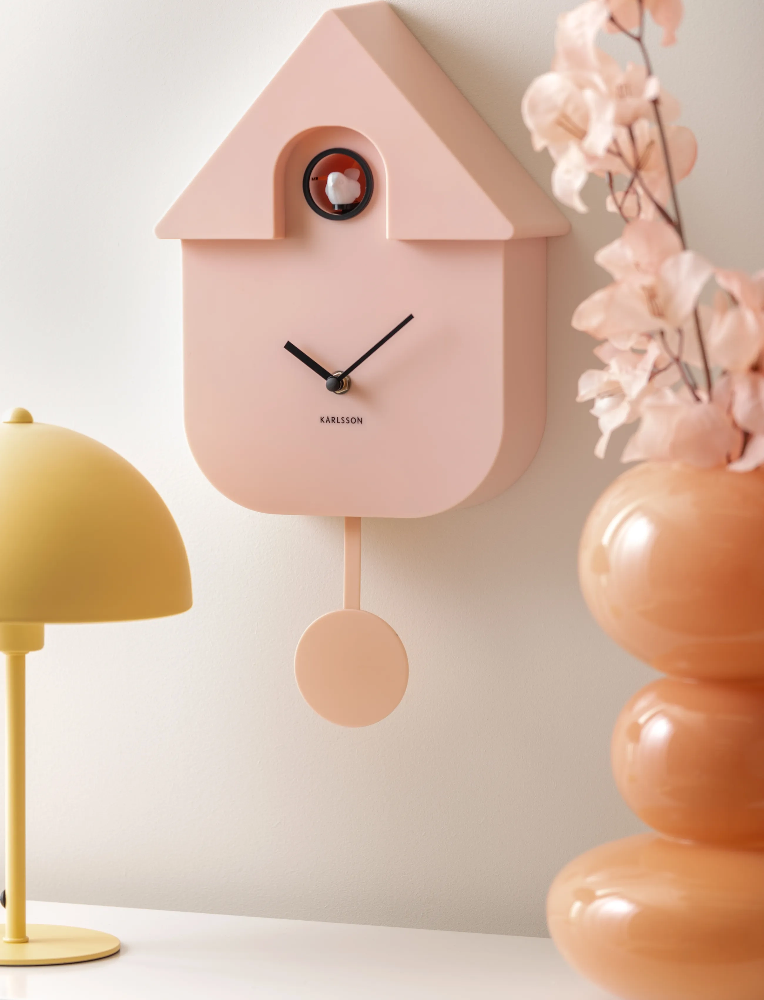 KARLSSON Wall Clock Modern Cuckoo Abs Soft Pink, 41X8.5X21.5 cm, Watches, Rosa - Clocks, Homeware