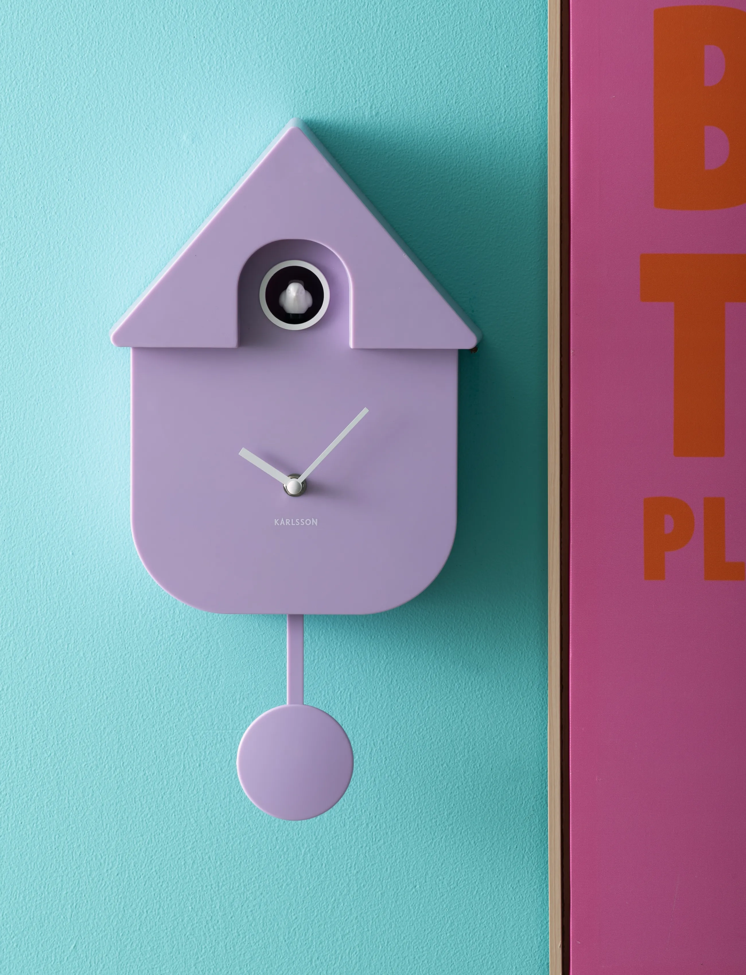 KARLSSON Wall Clock Modern Cuckoo Abs Soft Pink, 41X8.5X21.5 cm, Watches, Lila - Clocks, Homeware