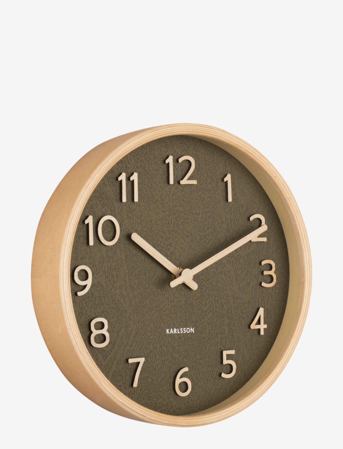 Wall clock Pure wood grain small - MOSS GREEN