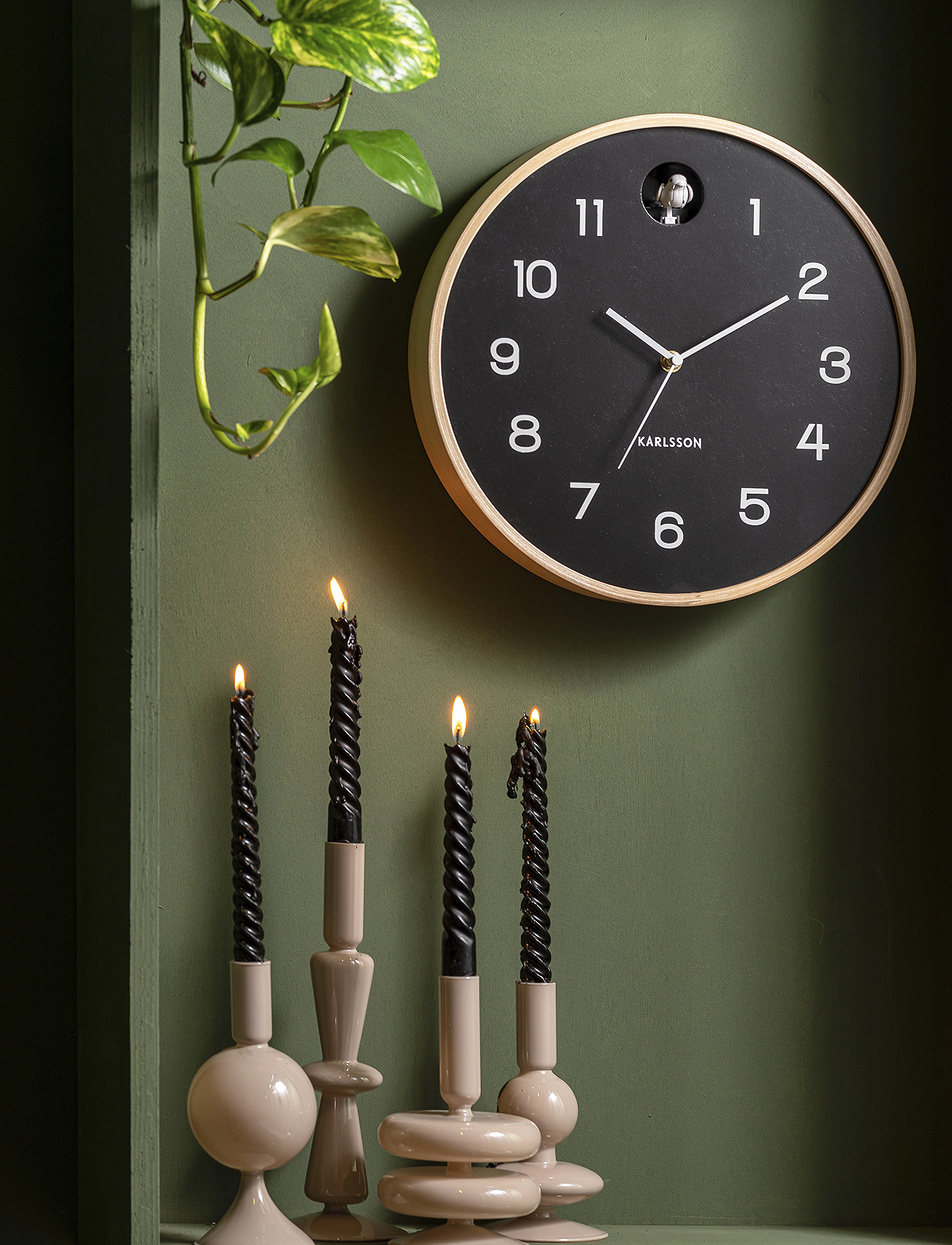 KARLSSON Wall Clock Natural Cuckoo Birch Wood Black, One Size, Watches, Schwarz - Clocks, Homeware