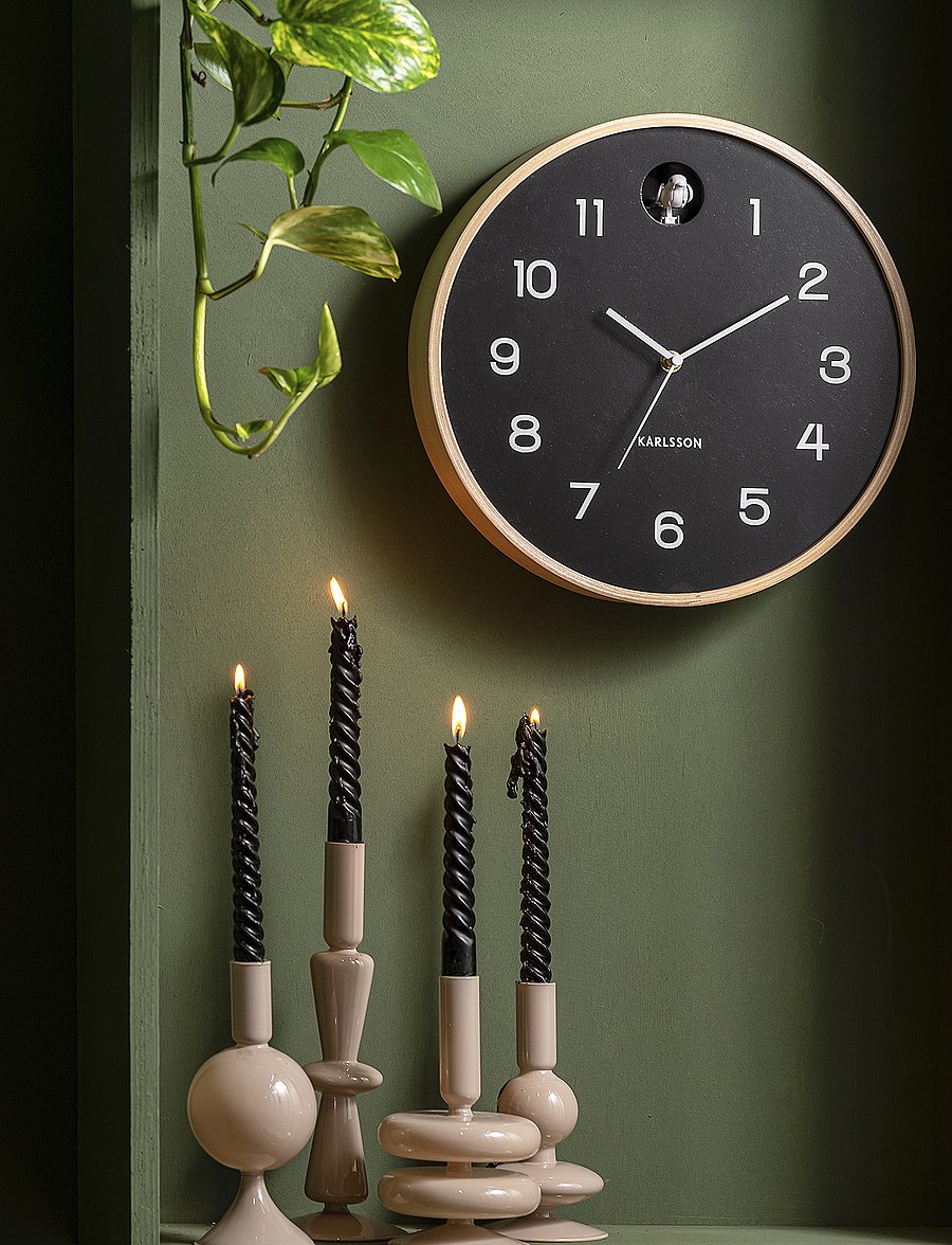 KARLSSON - Wall clock Natural Cuckoo birch wood black - wandklokken - black - 0