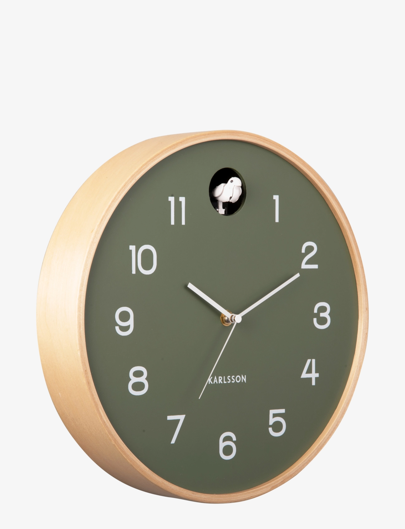 KARLSSON - Wall clock Natural Cuckoo birch wood jungle green, 1x AA & 2 - jungel green - 1