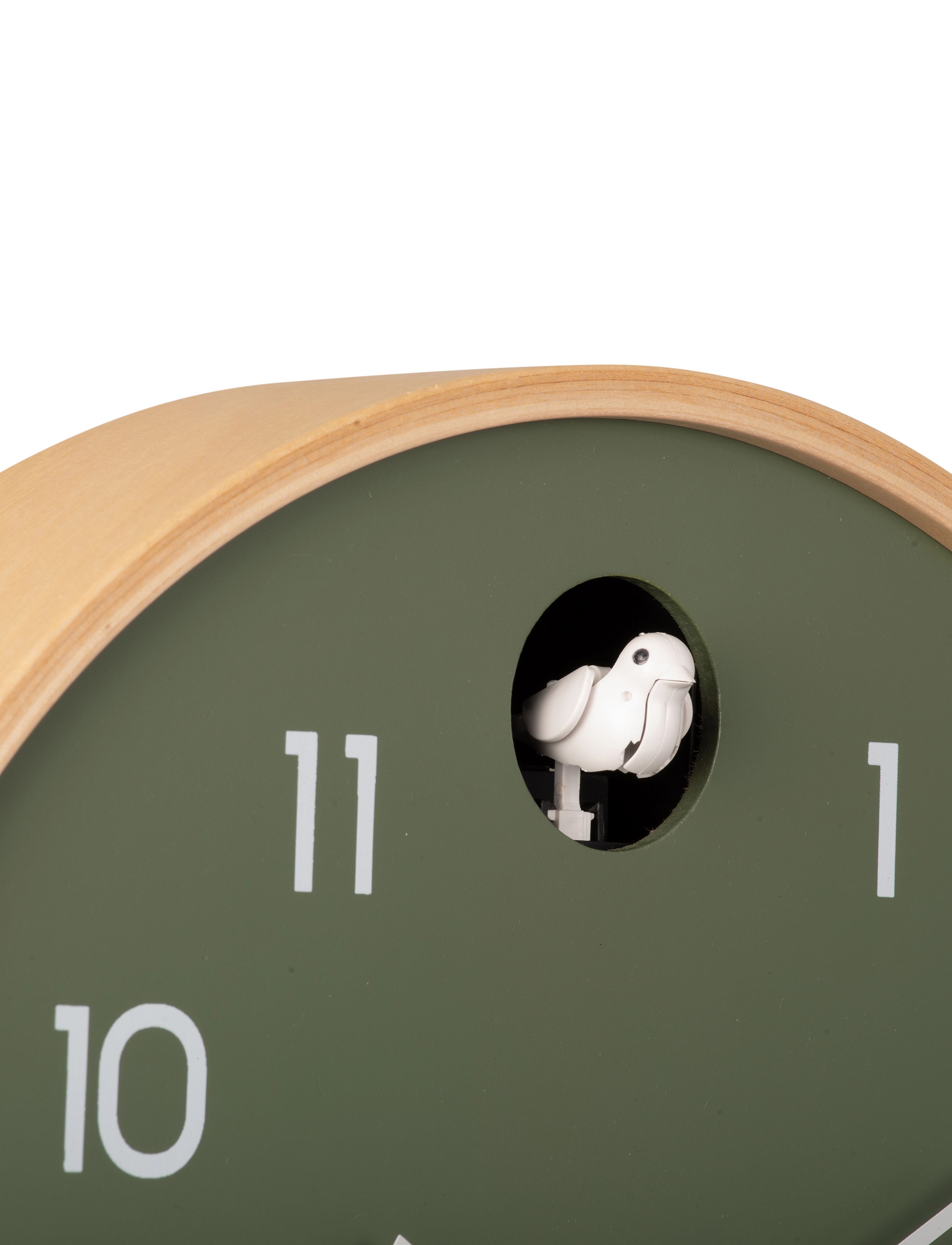 KARLSSON - Wall clock Natural Cuckoo birch wood jungle green, 1x AA & 2 - jungel green - 4