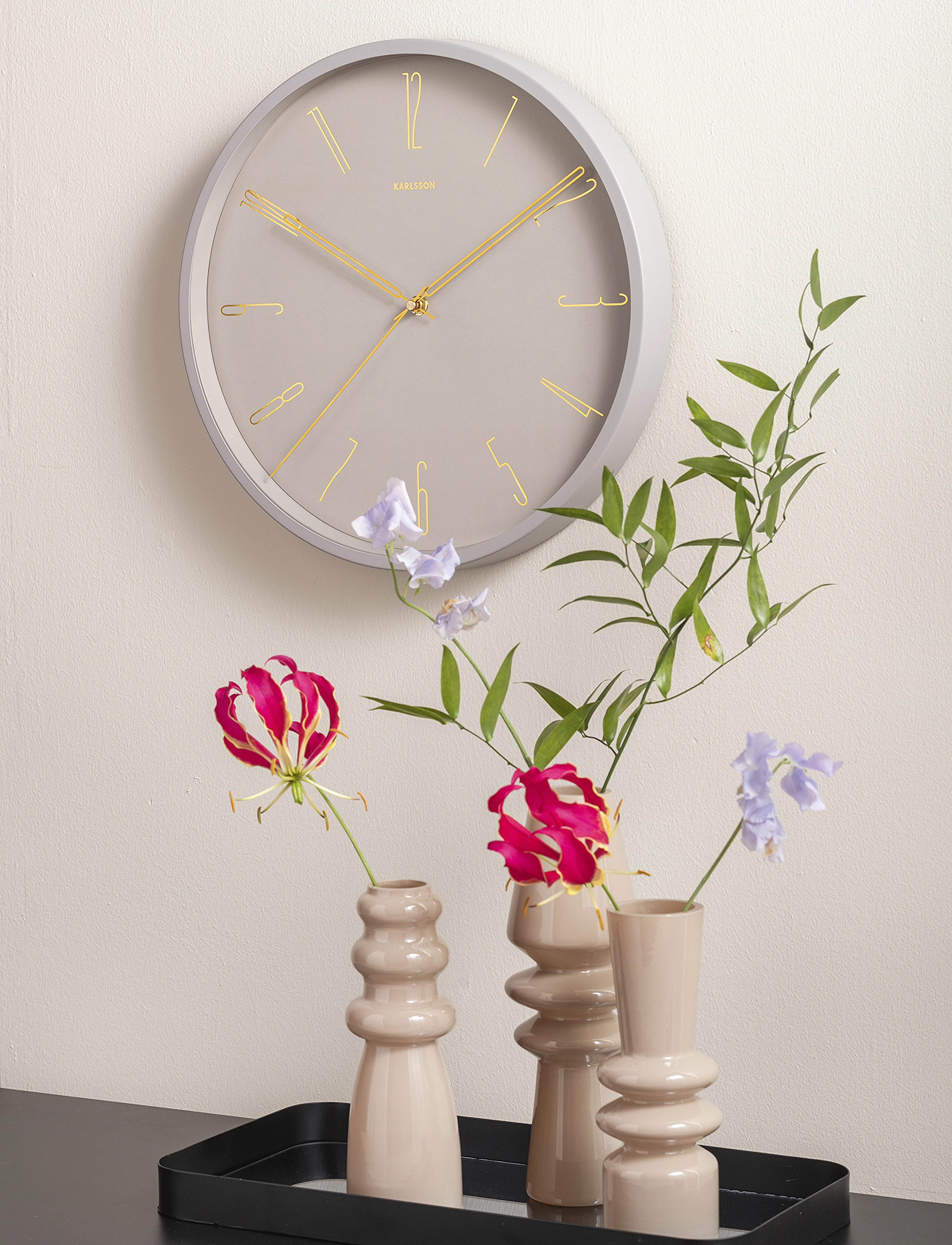 KARLSSON Wall Clock Belle Numbers Metal Warm Grey, One Size, Watches, Grau - Clocks, Homeware