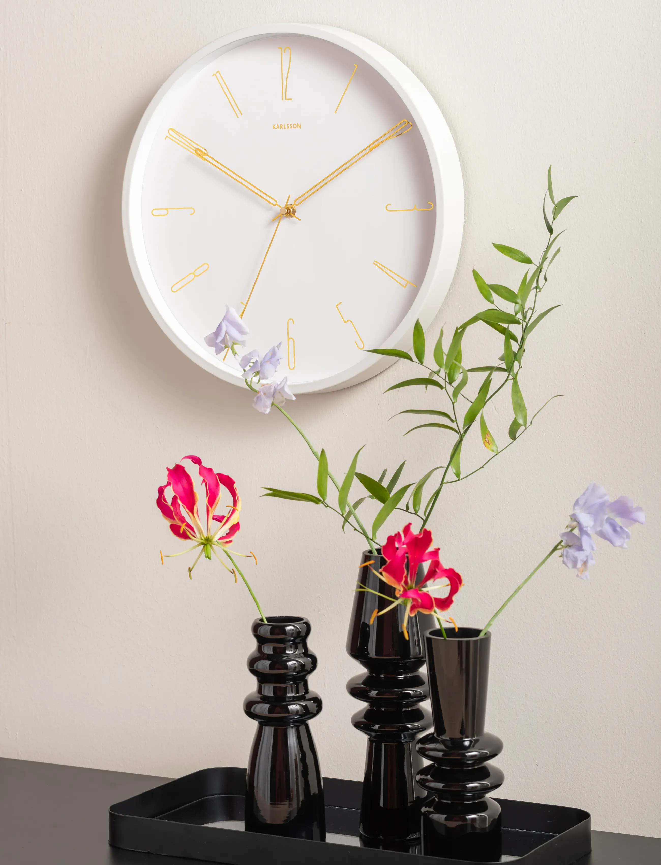 KARLSSON Wall Clock Belle Numbers Metal White, Ø 35 cm, Watches, Weiß - Clocks, Homeware