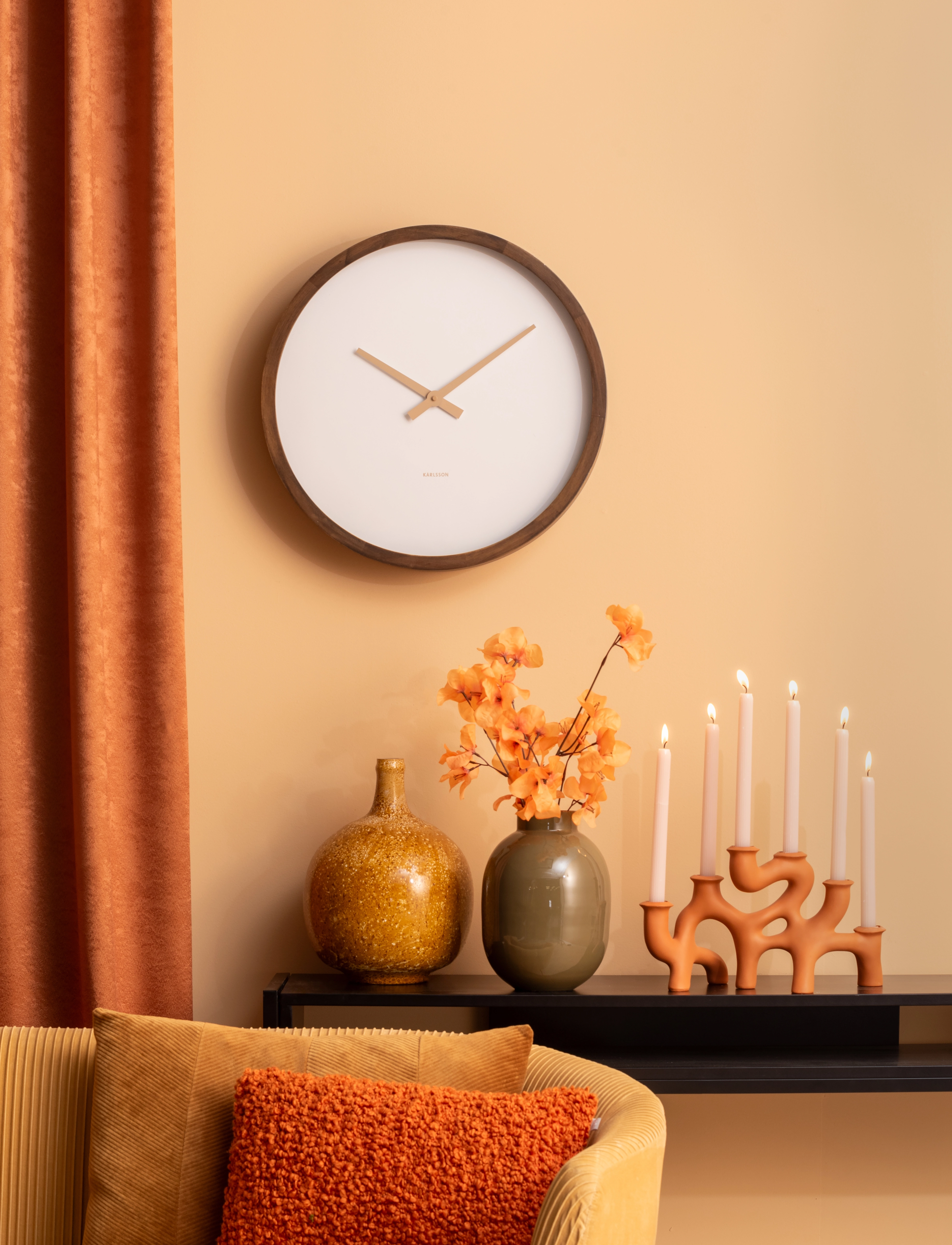 KARLSSON Wall Clock Ancho Dark Wood Medium, Ø33X8 cm, Watches, Braun - Clocks, Homeware