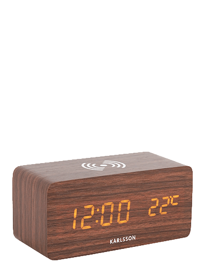 KARLSSON Alarm clock Block w. phone charger LED dark wood veneer, white LED - Skoða allt - DARK WOOD / brown