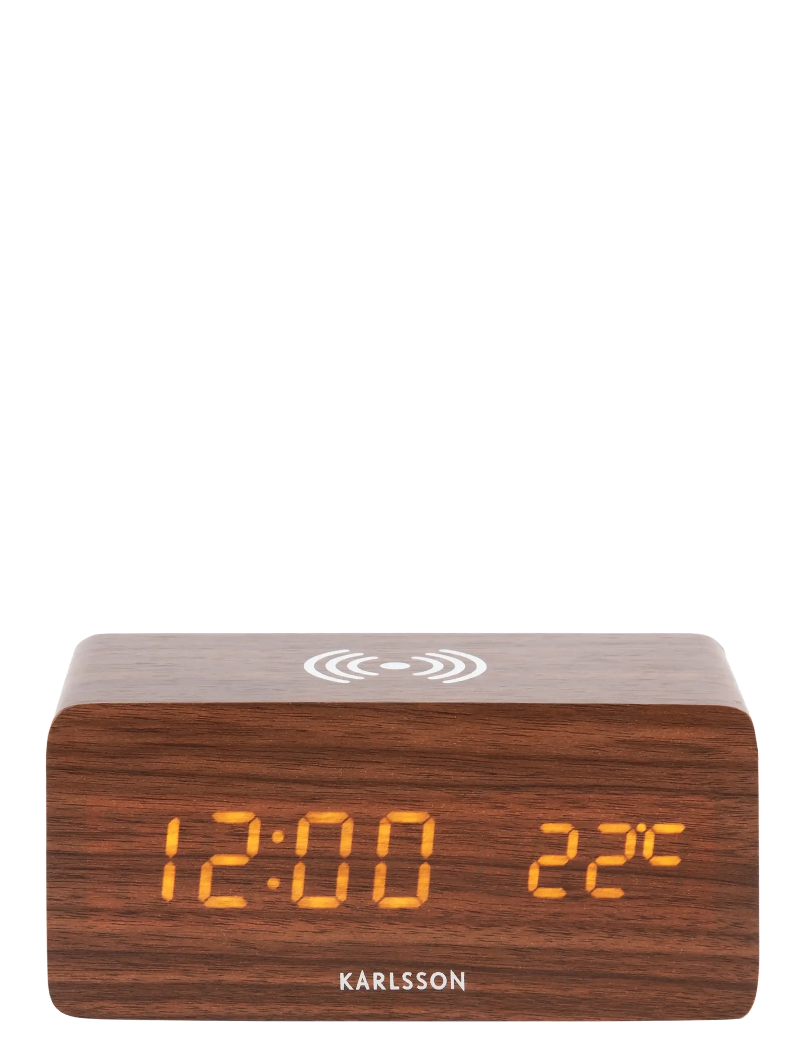 KARLSSON - Alarm clock Block w. phone charger LED dark wood veneer, white LED - chargeurs - dark wood - 1