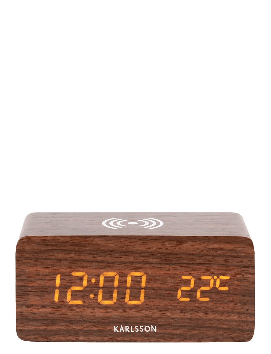 KARLSSON - Alarm clock Block w. phone charger LED dark wood veneer, white LED - laadijad - dark wood - 1