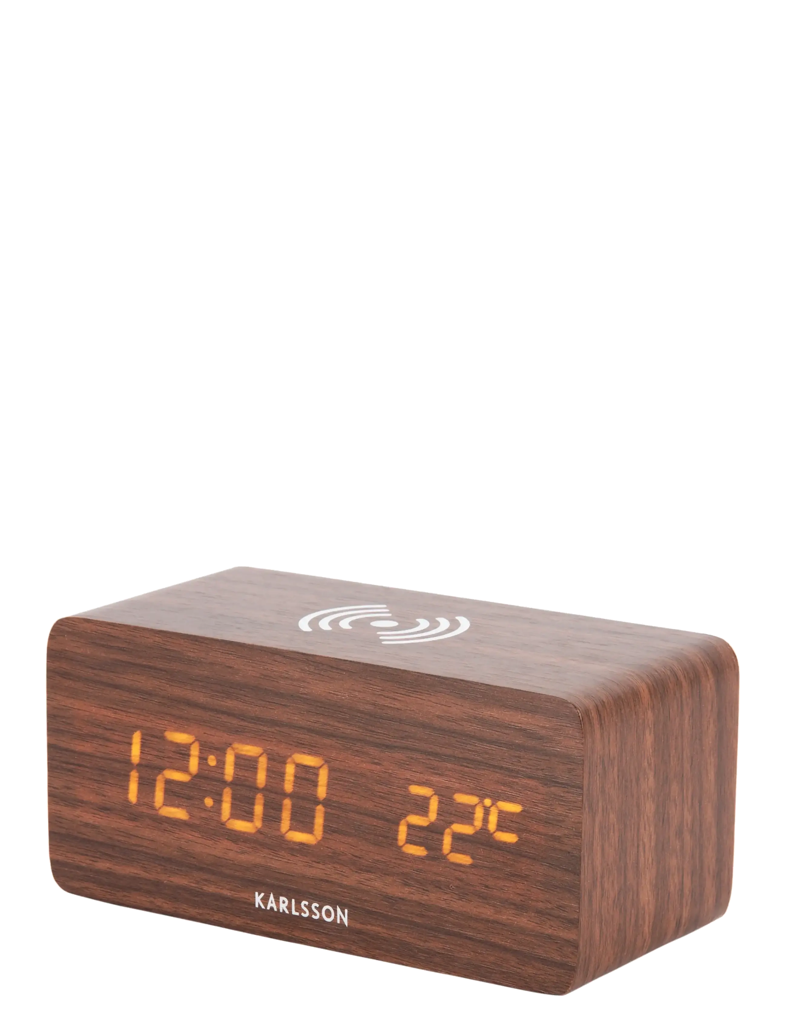 KARLSSON - Alarm clock Block w. phone charger LED dark wood veneer, white LED - chargeurs - dark wood - 2