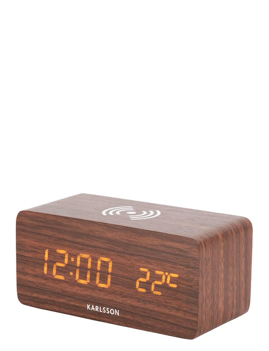 KARLSSON - Alarm clock Block w. phone charger LED dark wood veneer, white LED - laadijad - dark wood - 2