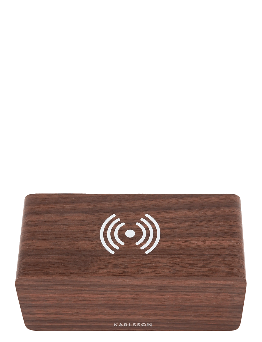KARLSSON - Alarm clock Block w. phone charger LED dark wood veneer, white LED - laadijad - dark wood - 3