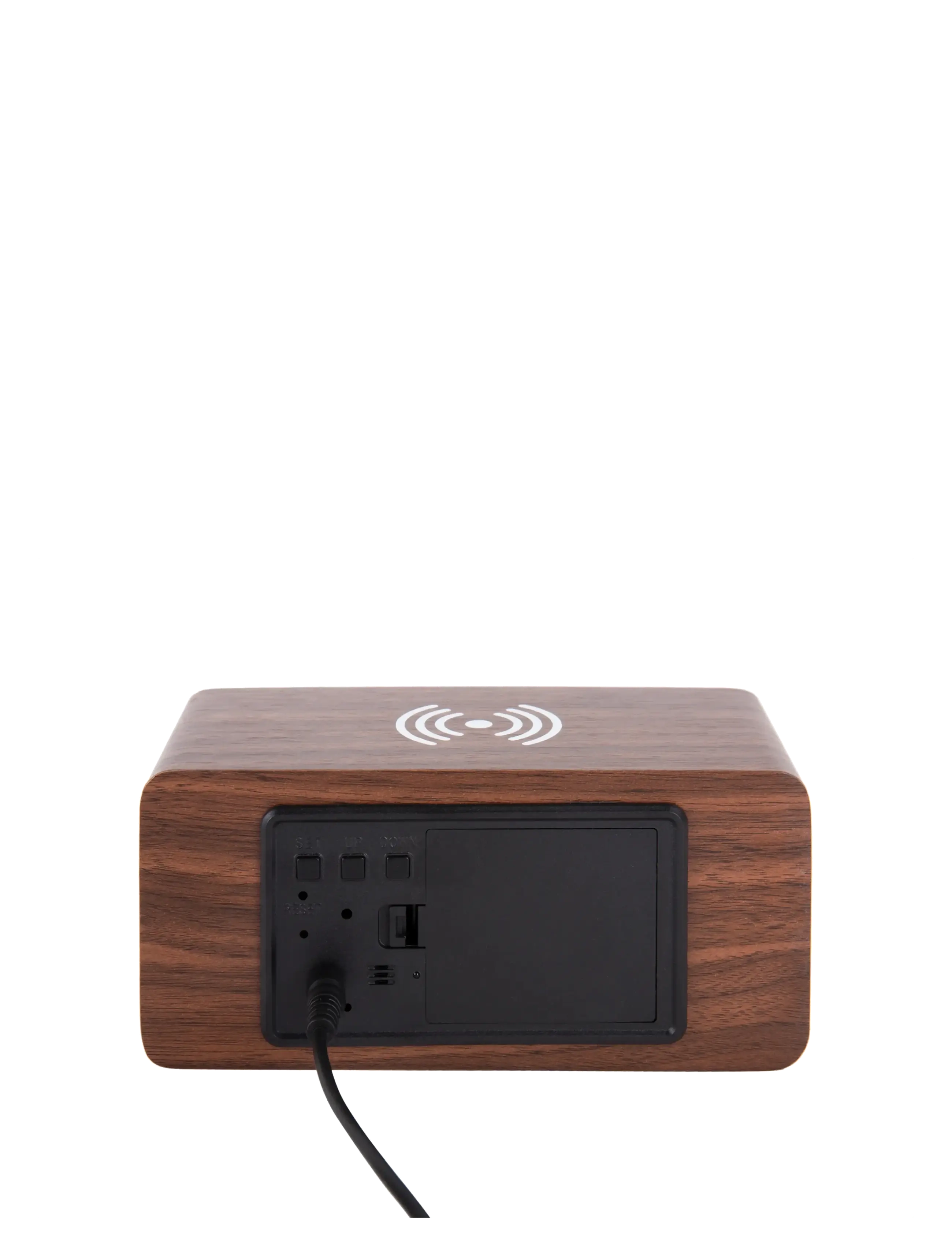 KARLSSON - Alarm clock Block w. phone charger LED dark wood veneer, white LED - chargeurs - dark wood - 4