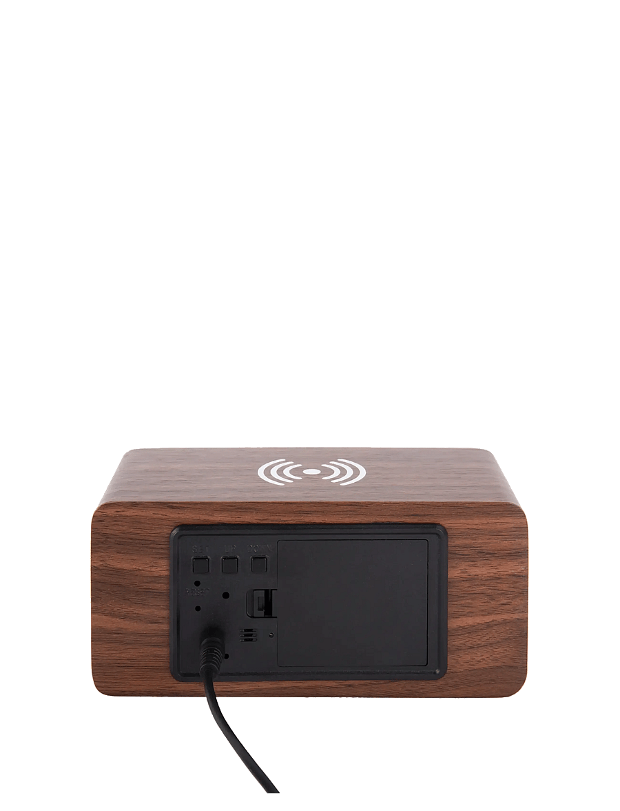 KARLSSON - Alarm clock Block w. phone charger LED dark wood veneer, white LED - laadijad - dark wood - 4