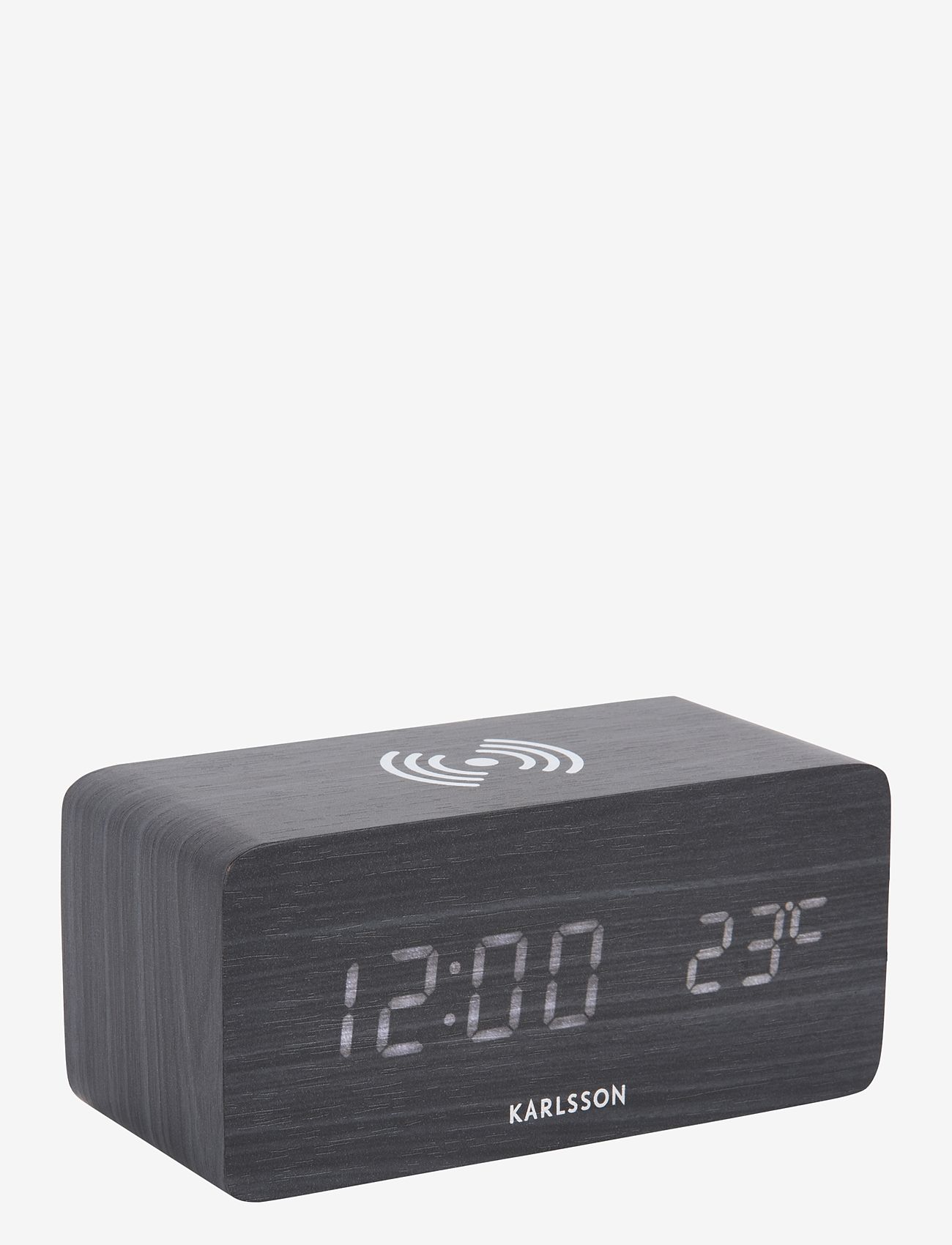 KARLSSON - Alarm clock Block w. phone charger LED black veneer, white LED - vækkeure - black - 1