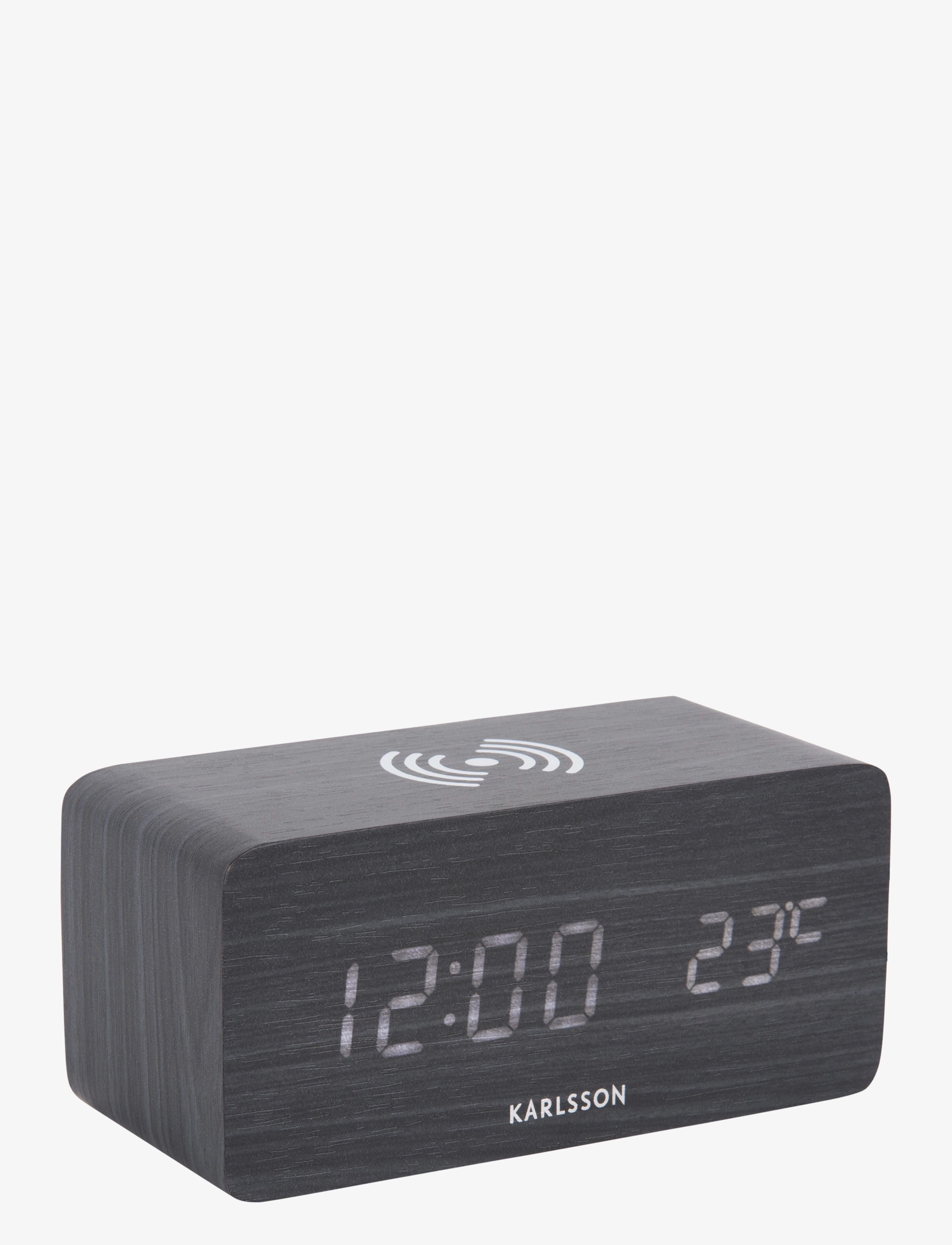 KARLSSON - Alarm clock Block w. phone charger LED black veneer, white LED - vekjaraklukkur - black - 2