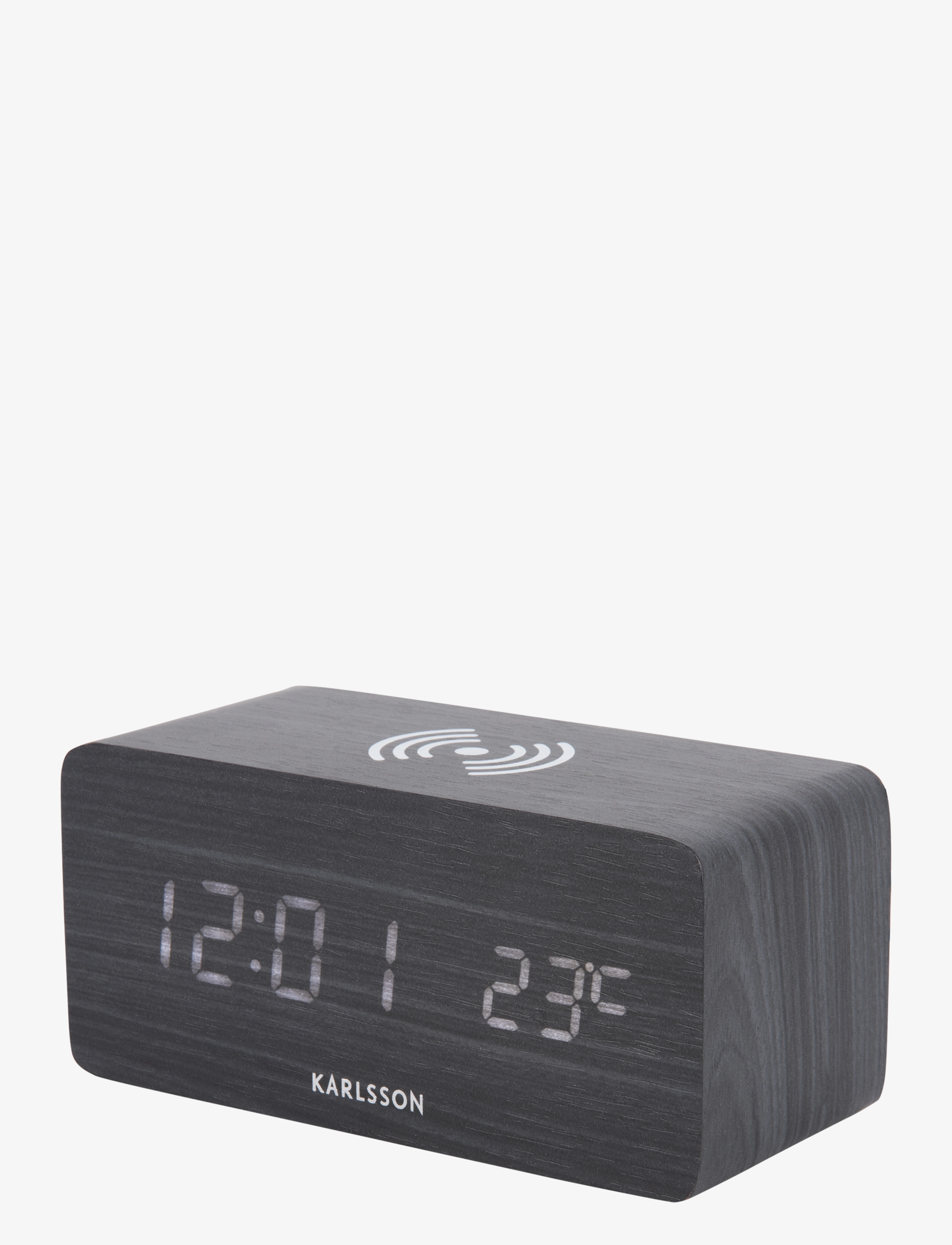 KARLSSON - Alarm clock Block w. phone charger LED black veneer, white LED - vekjaraklukkur - black - 3