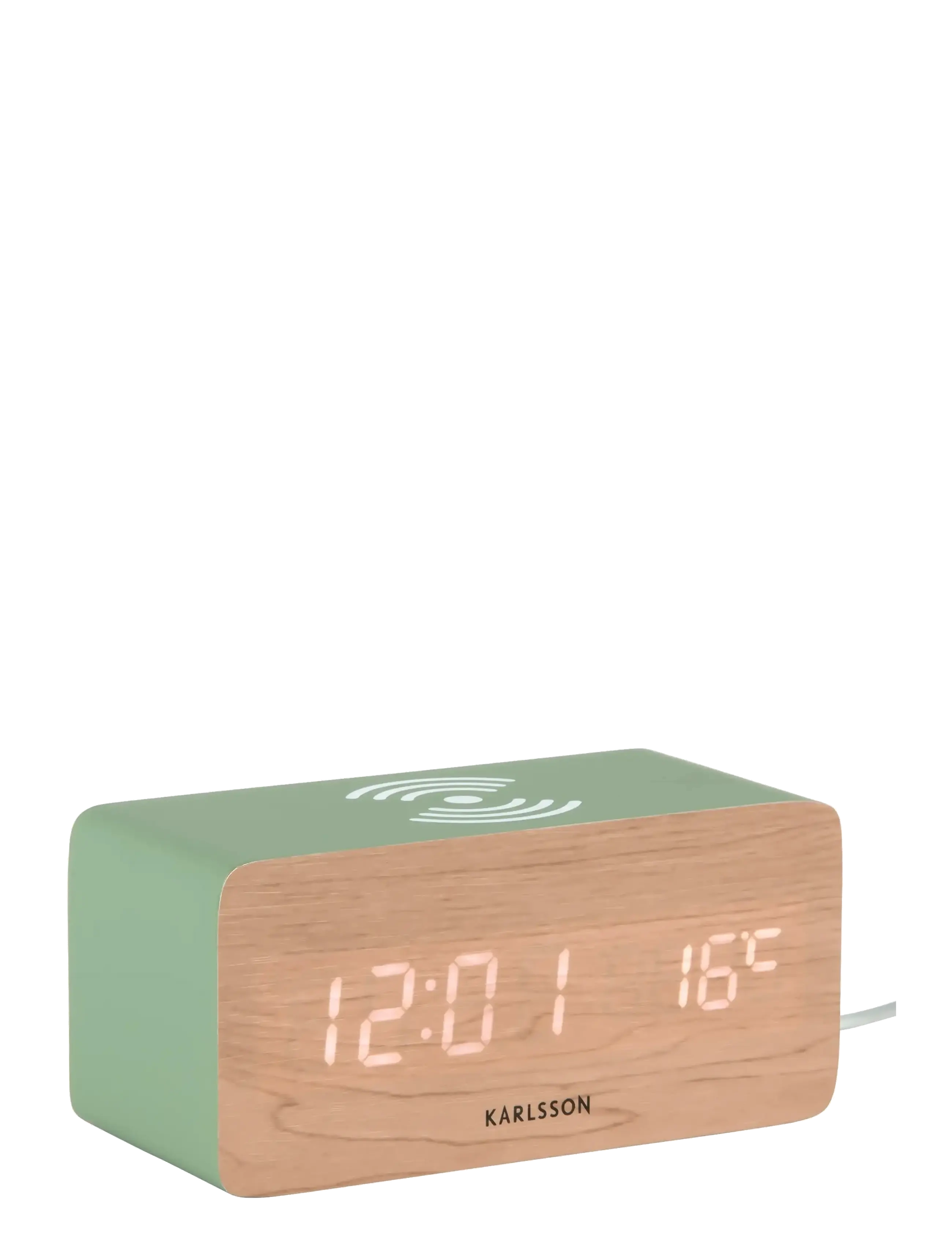 KARLSSON Alarm clock Block w. phone charger LED jungle green, white LED - KARLSSON - JUNGLE GREEN / green