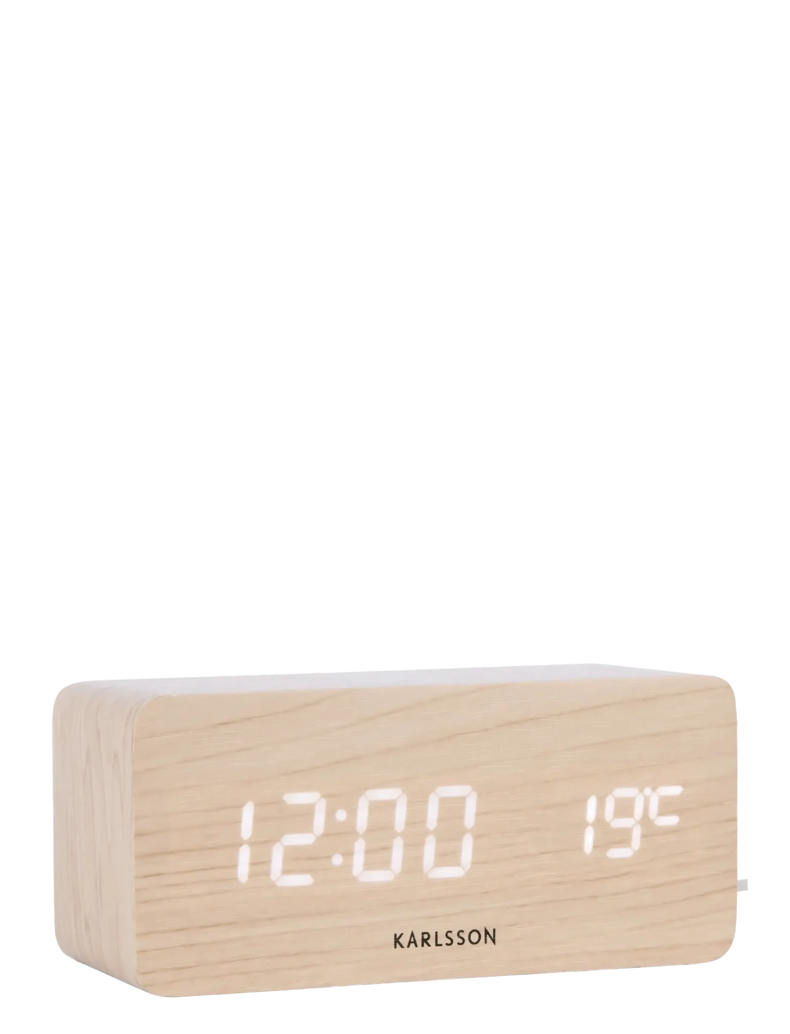 KARLSSON Alarm Clock Block W. Phone Charger Led Light Wood Veneer, White Led, H 7.1 cm, Watches - Clocks, Homeware