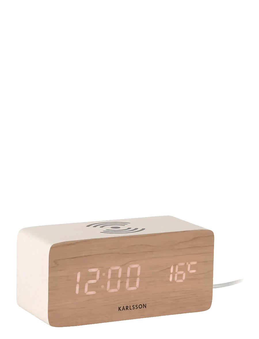 KARLSSON - Alarm clock Block w. phone charger LED white wash veneer, white LED - laadijad - white wash veneer - 0