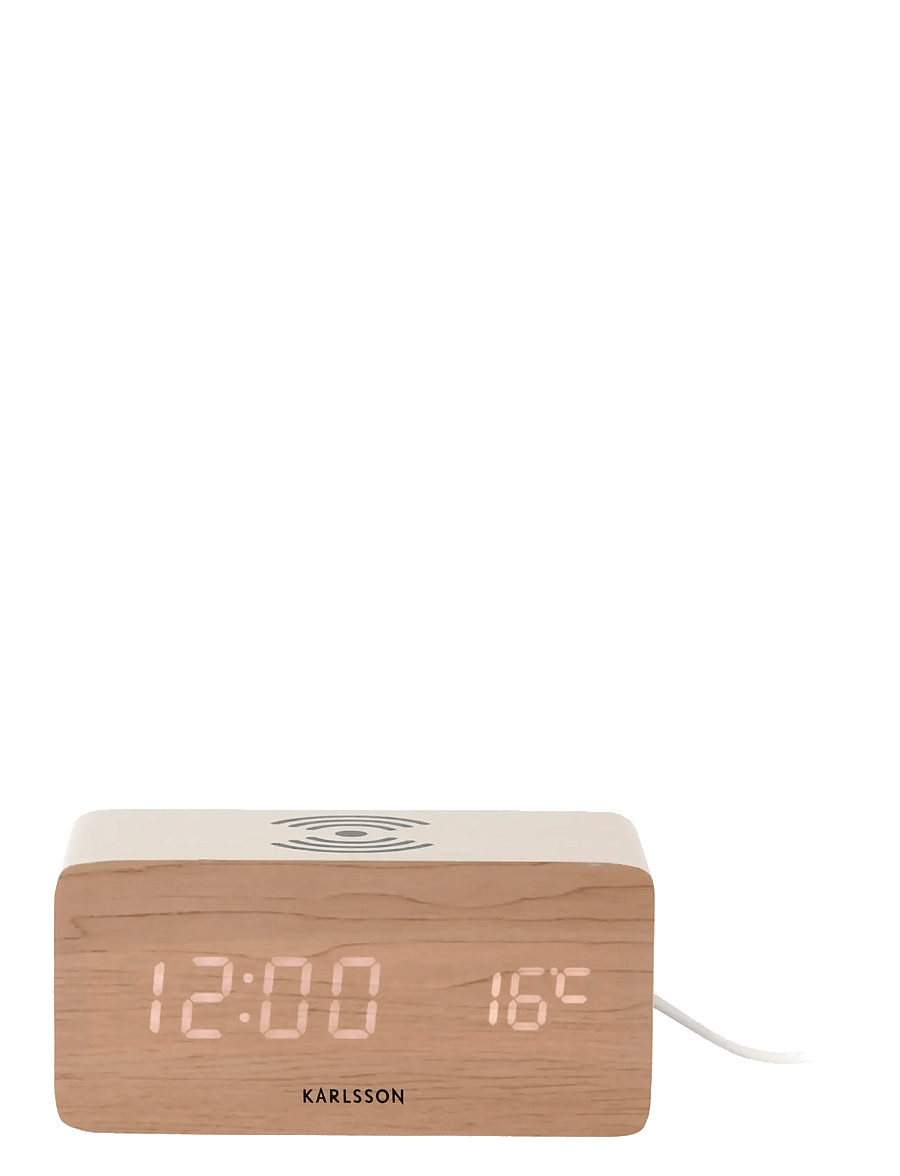 KARLSSON - Alarm clock Block w. phone charger LED white wash veneer, white LED - laadijad - white wash veneer - 1