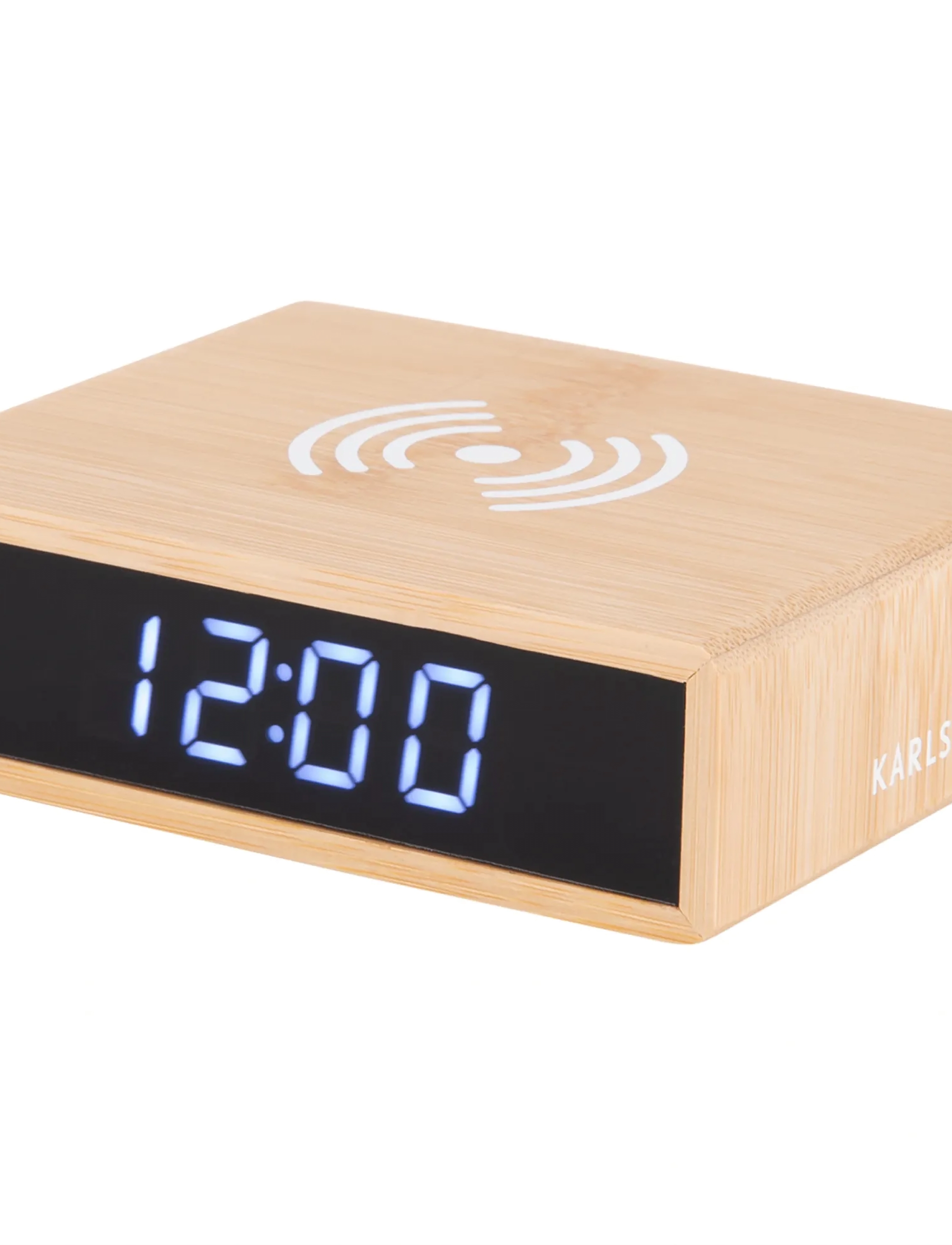 KARLSSON - Alarm clock Flat w. phone charger LED bamboo - väckarklockor - bamboo - 3