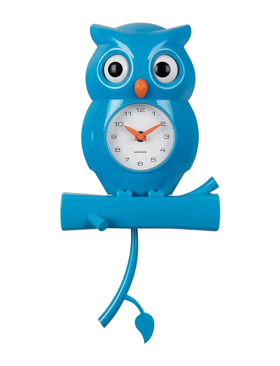KARLSSON - Wall clock Owl pendulum ABS bright blue - klockor - blue - 0