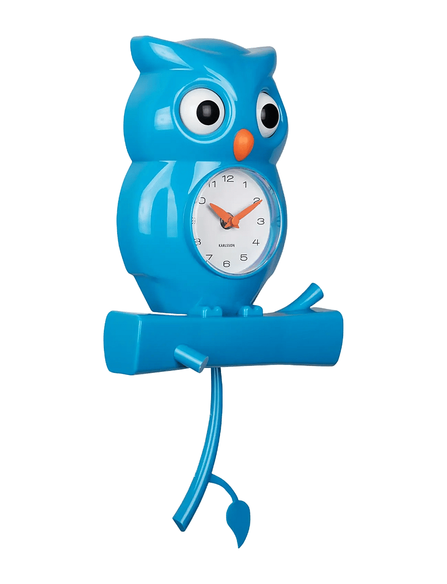 KARLSSON - Wall clock Owl pendulum ABS bright blue - klockor - blue - 1