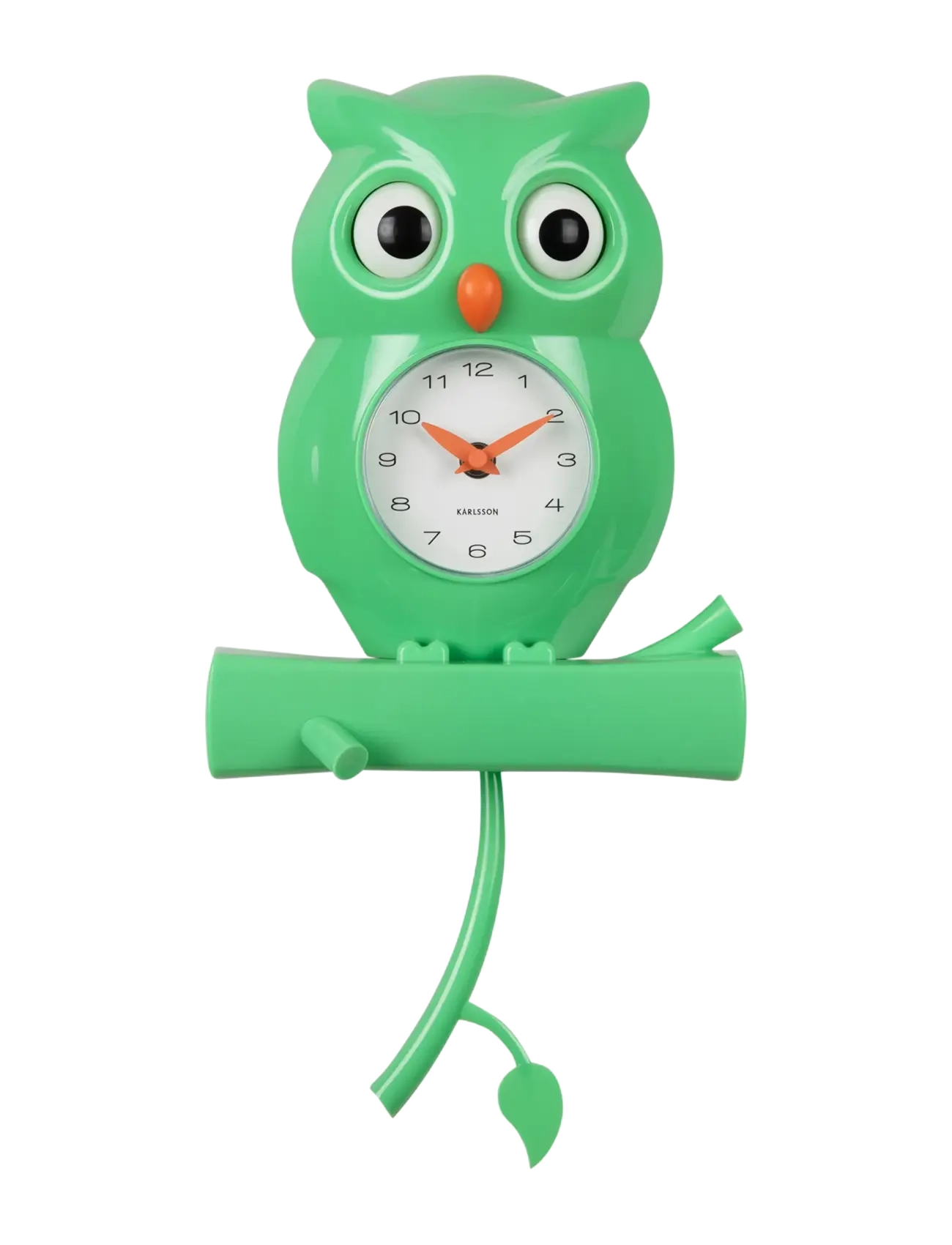 KARLSSON Wall Clock Owl Pendulum Abs Bright Green, Clocks, Grøn, Str: H:37.5CM