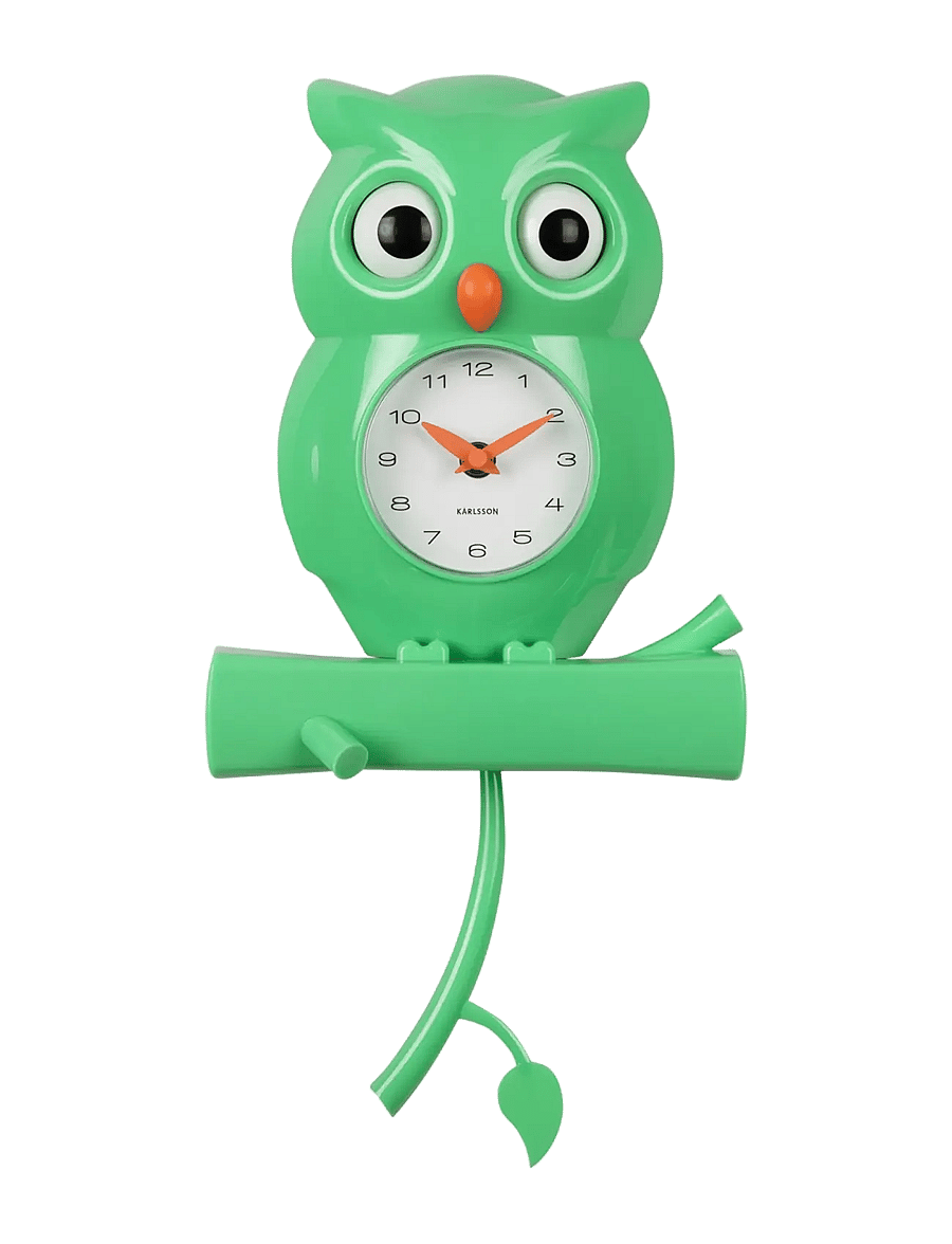 KARLSSON - Wall clock Owl pendulum ABS bright green - uhren - green - 0