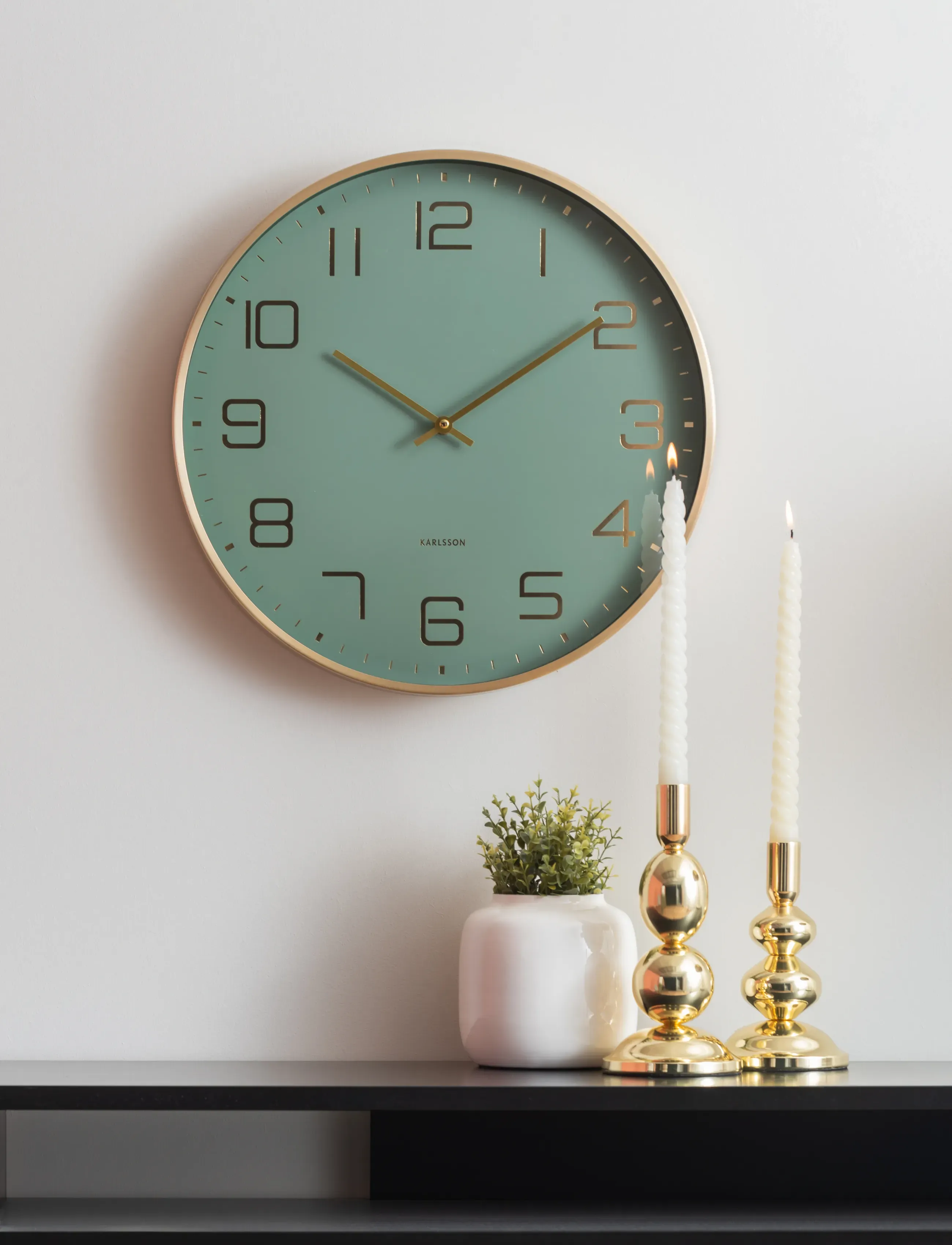KARLSSON Wall Clock Elegance Glow White, Ø 40 cm, Watches, Grün - Clocks, Homeware