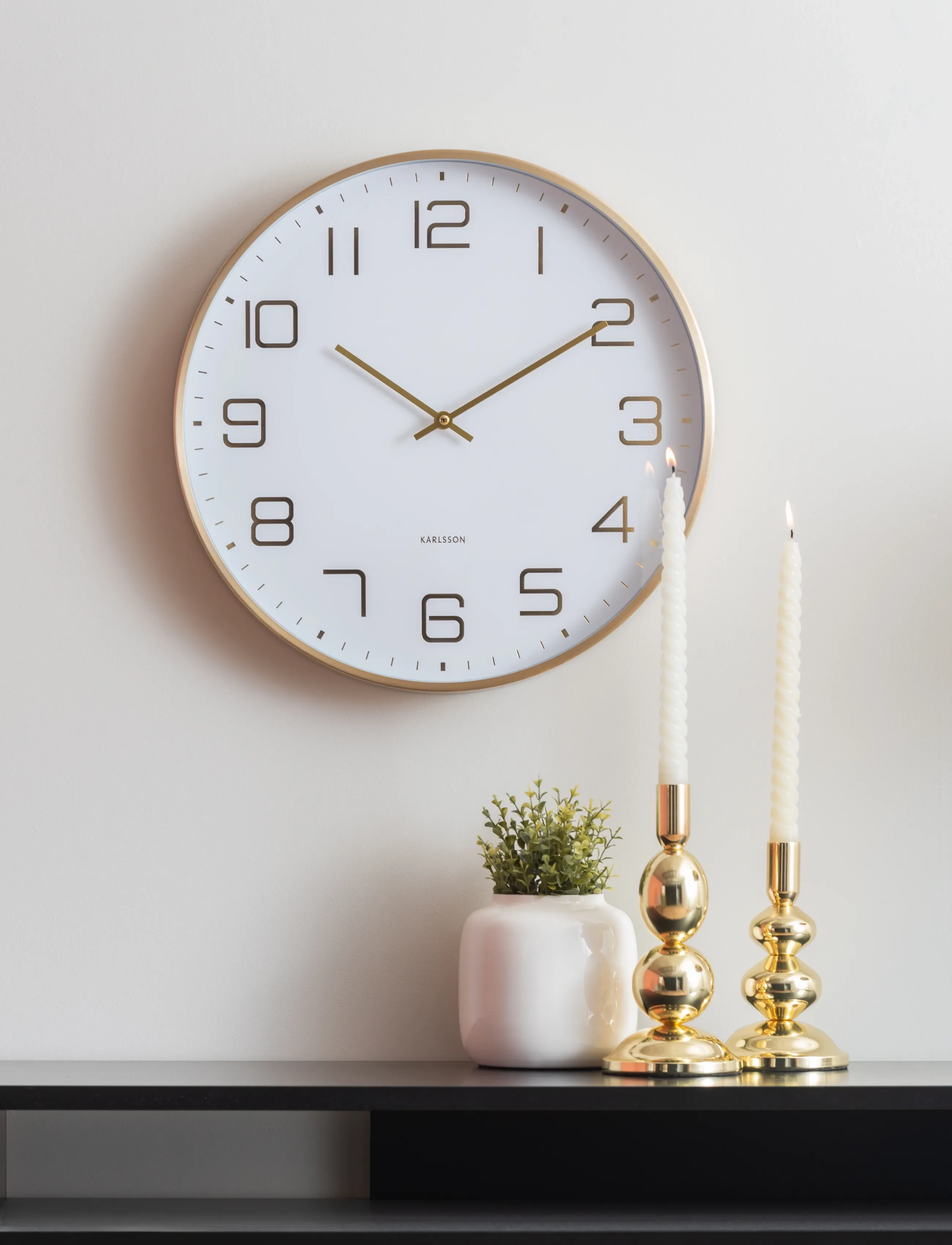 KARLSSON Wall Clock Elegance Glow White, Ø 40 cm, Watches, Gold - Clocks, Homeware