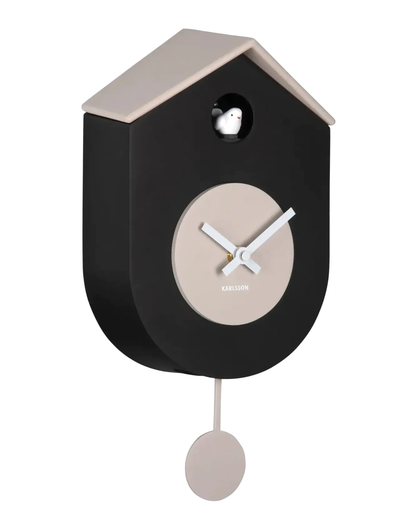 KARLSSON Wall Clock Grato Cuckoo Black W. Warm Grey, Vægur, Sort, Str: H 33.2CM