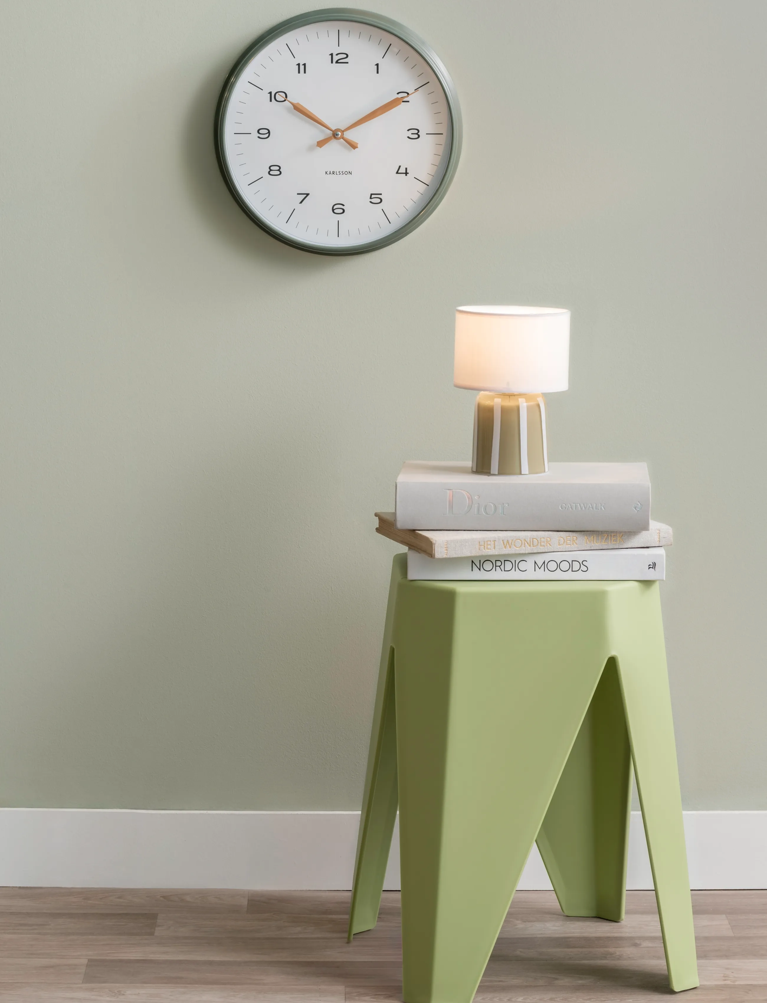 KARLSSON Wall Clock Modern Factory Jungle Green W. Ochre Yellow, Ø 30 cm, Watches, Grün - Clocks, Unisex