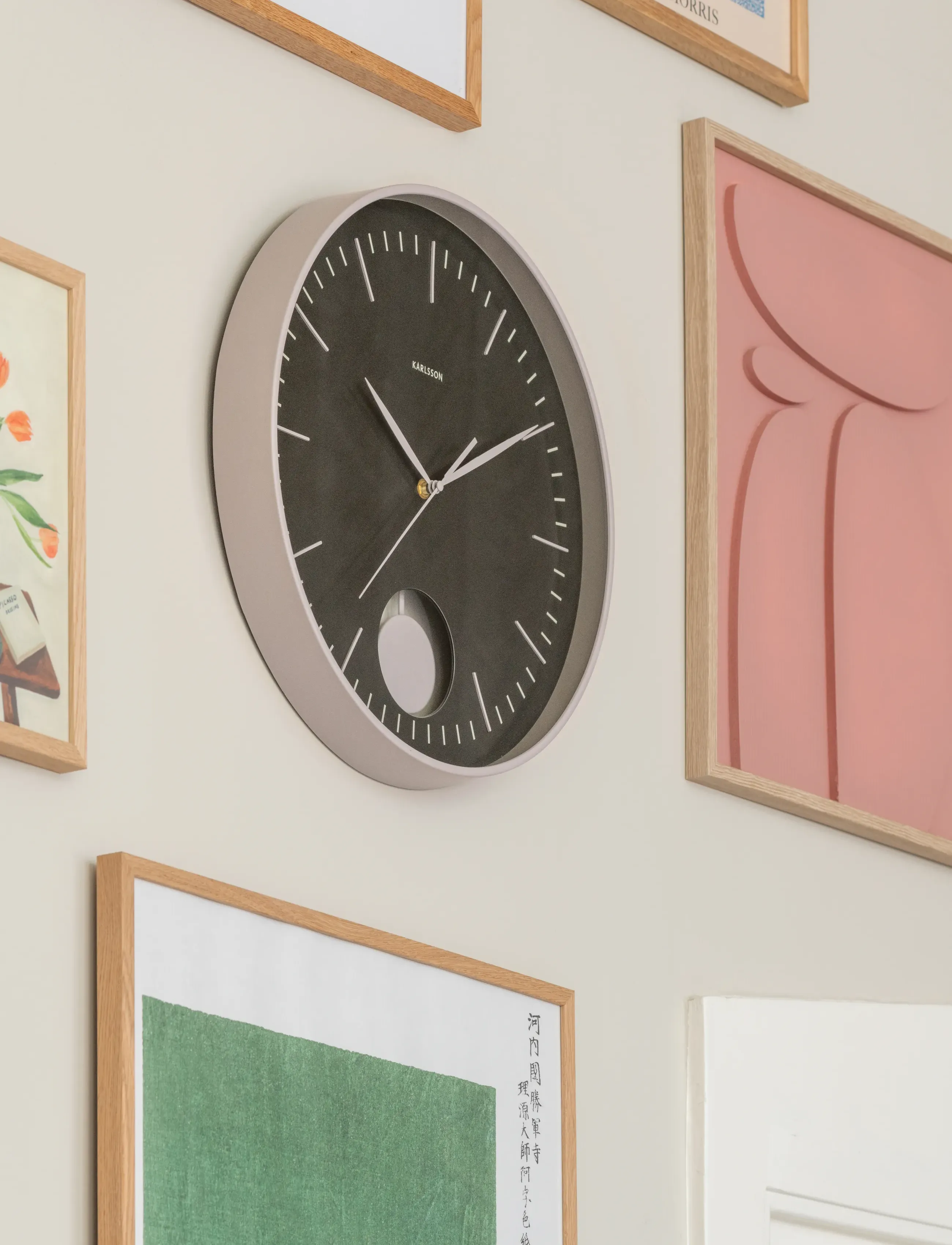 KARLSSON Wall Clock Grato Pendulum Black W. Warm Grey, Ø 40.6 cm, Watches, Schwarz - Clocks, Homeware
