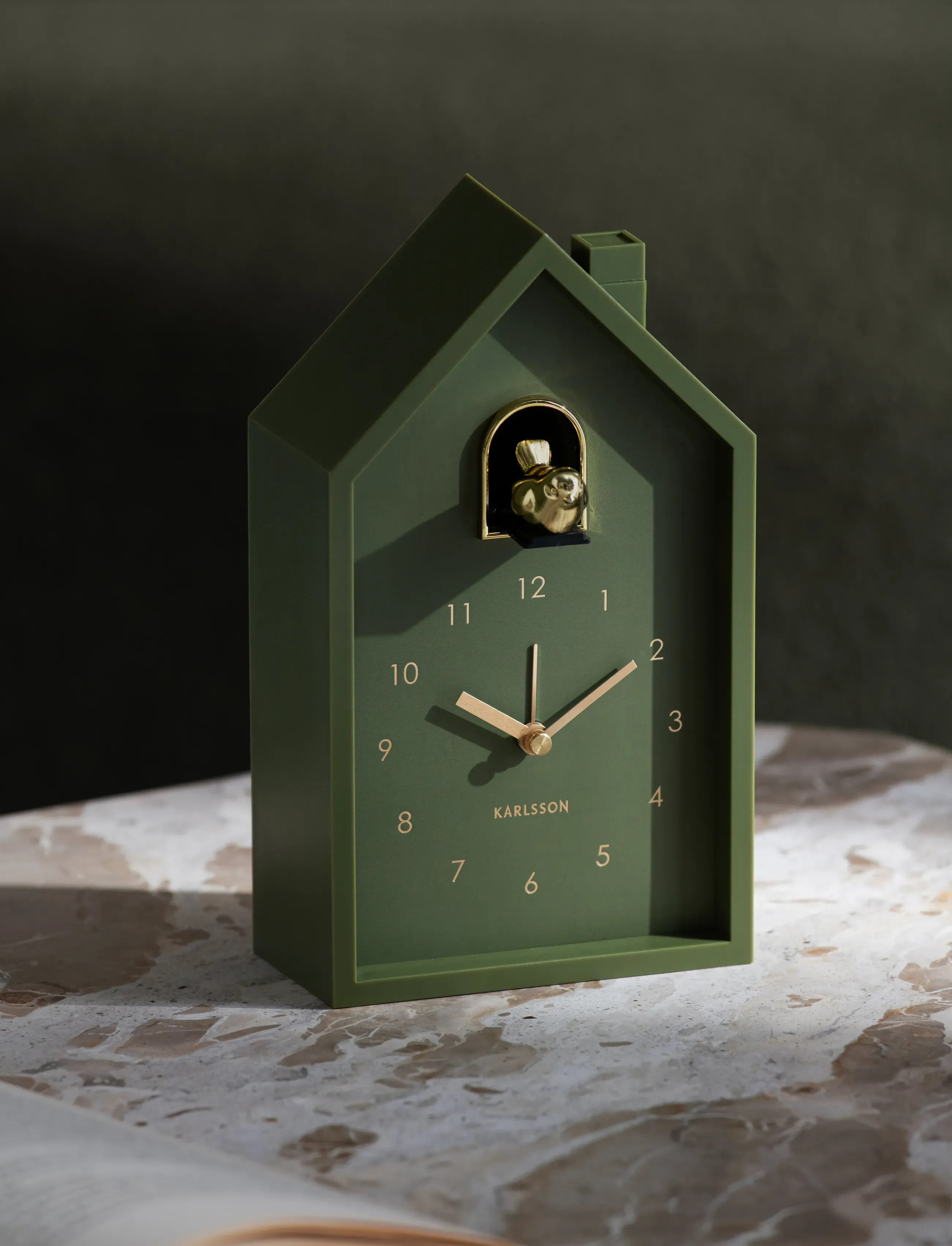 KARLSSON Alarm Clock Modern Cuckoo Oro Luxury Green, H 20 cm, Watches, Khakigrün - Clocks, Homeware