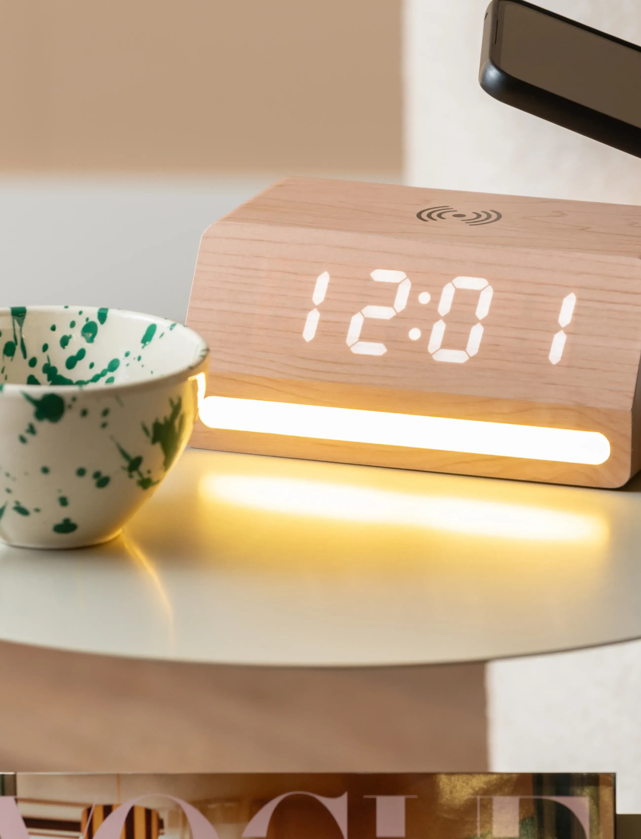 KARLSSON Alarm Clock Retro W. Light Led Wood Veneer, H 7.5 cm, Watches, Beige - Clocks, Homeware