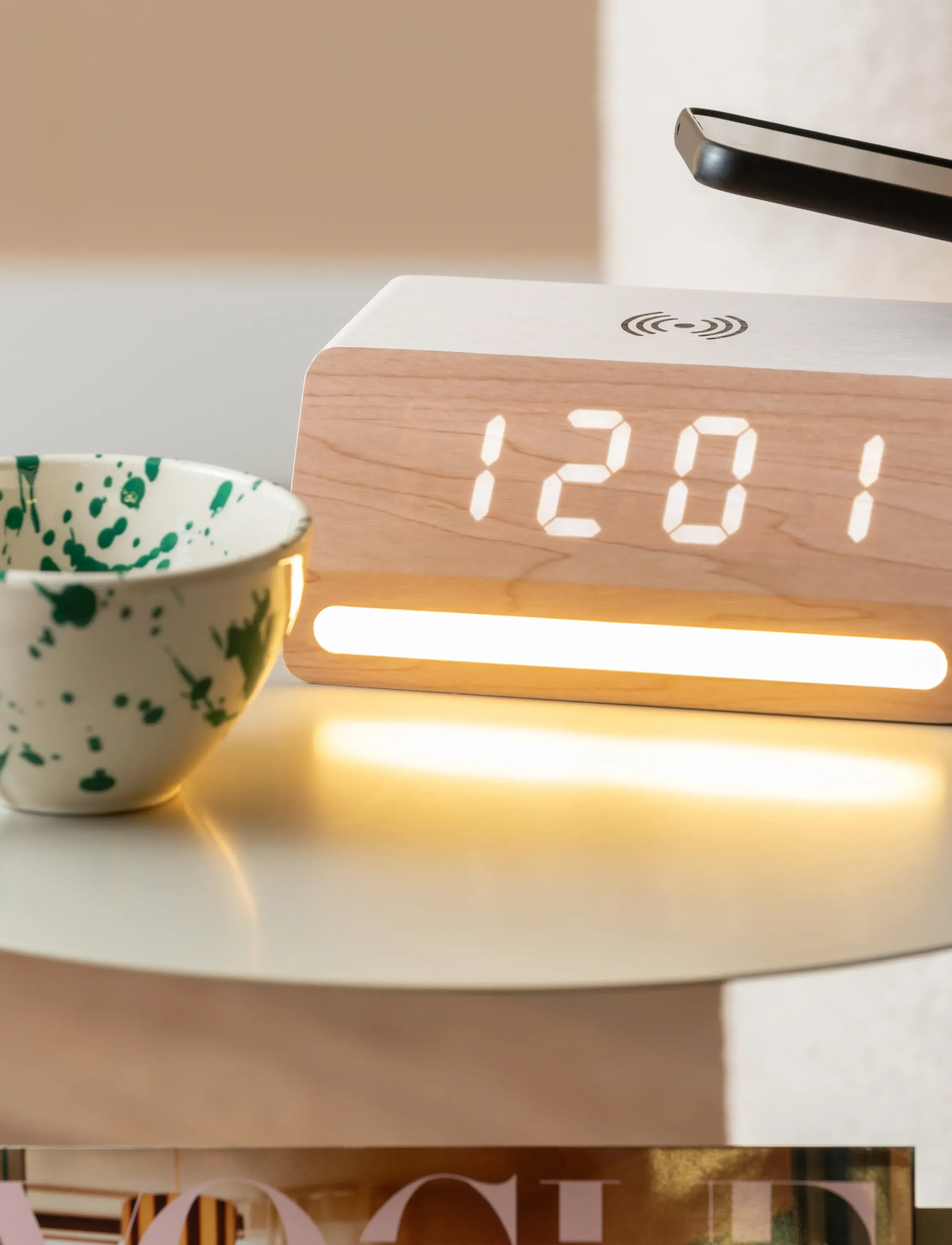 KARLSSON Alarm Clock Retro W. Light Led White Wash Veneer, H 7.5 cm, Watches - Clocks, Homeware