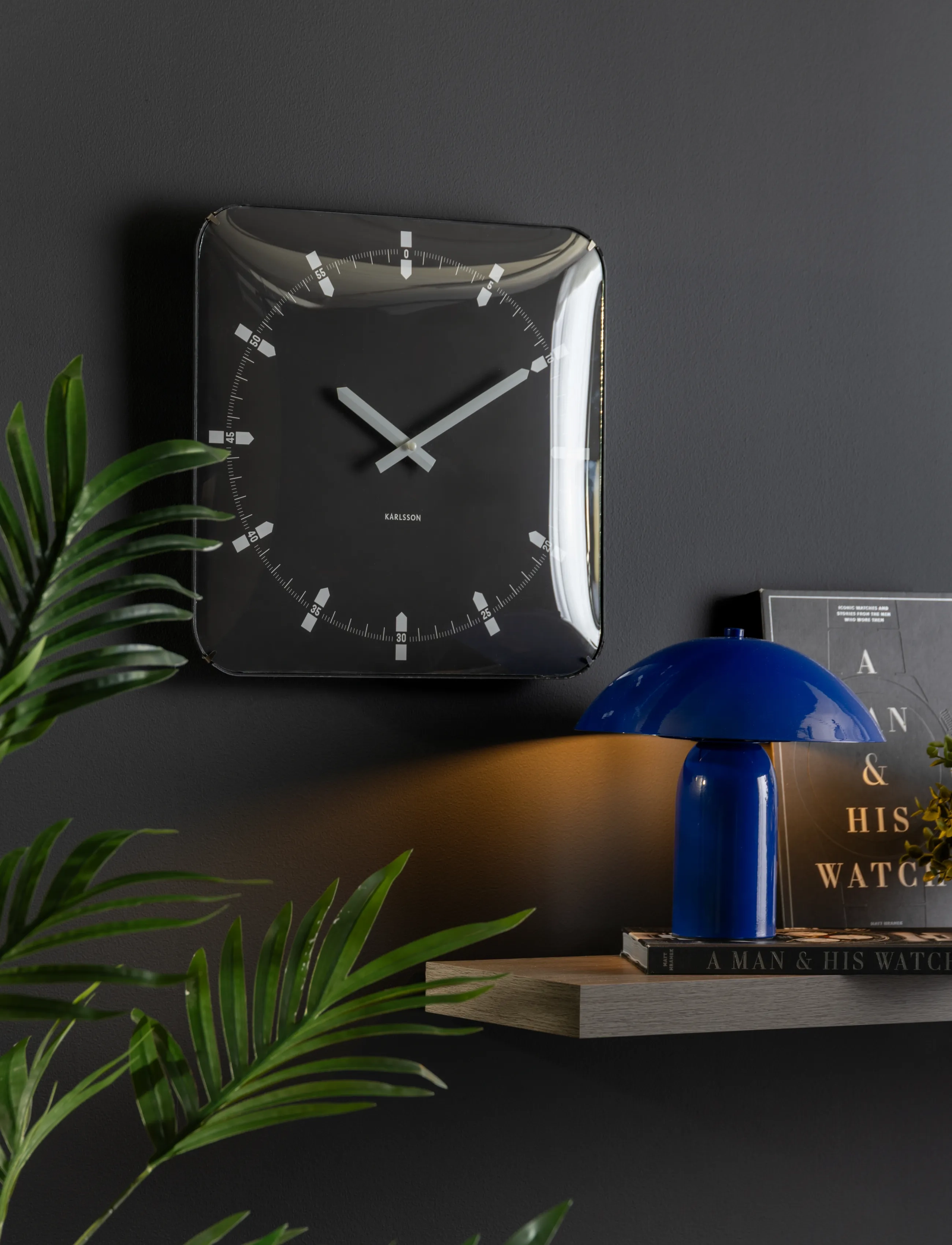 KARLSSON Wall Clock Sucinto Dome Square Black, W35 cm, Watches, Schwarz - Clocks, Homeware