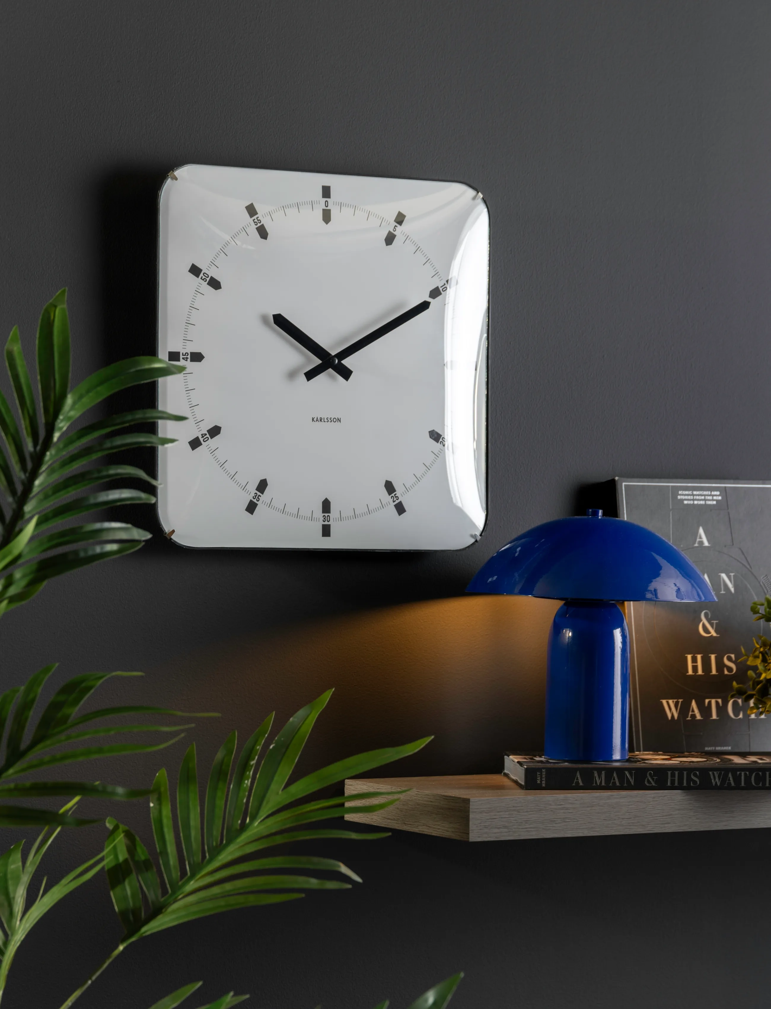 KARLSSON Wall Clock Sucinto Dome Square Black, W35 cm, Watches, Weiß - Clocks, Homeware